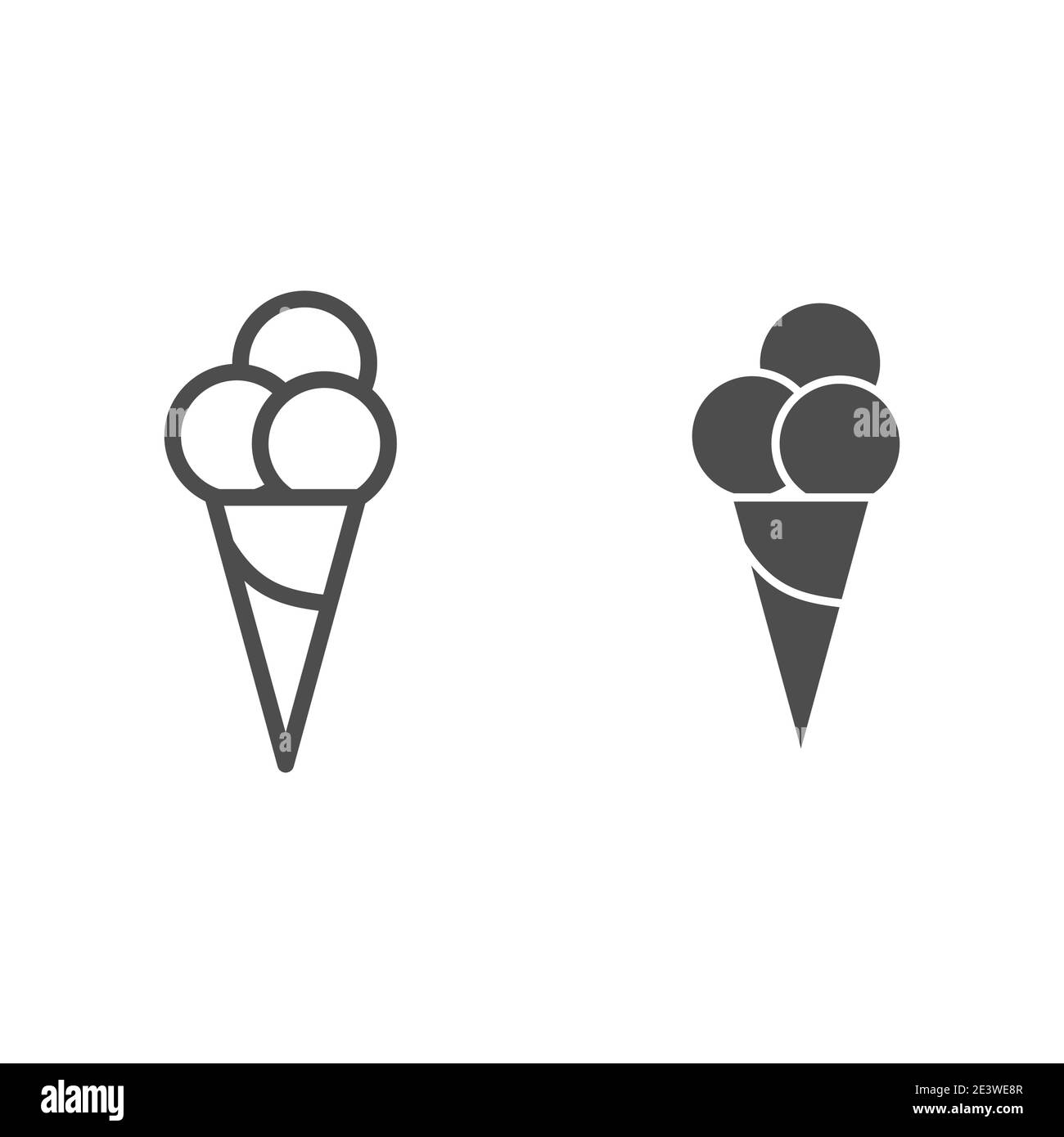 Ice cream line and solid icon, Summer concept, three ice cream balls in cone waffle sign on white background, Ice-cream icon in outline style for Stock Vector