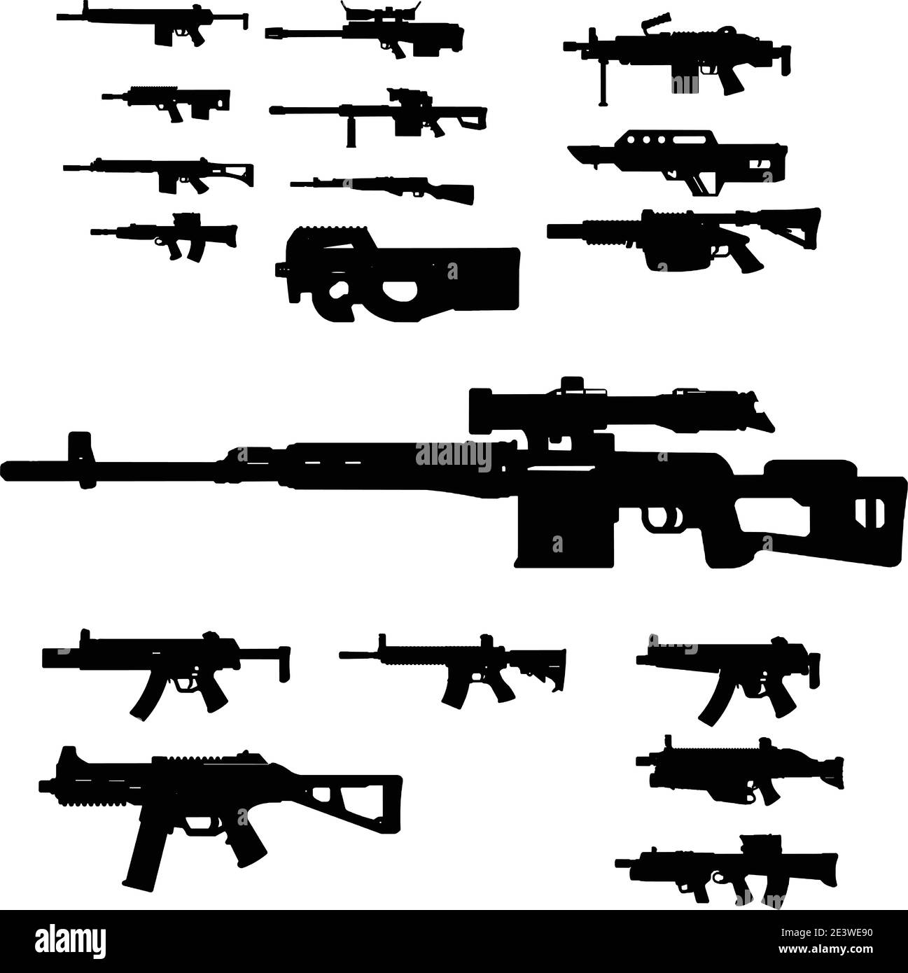 Weapon collection vector silhouette isolated Stock Vector