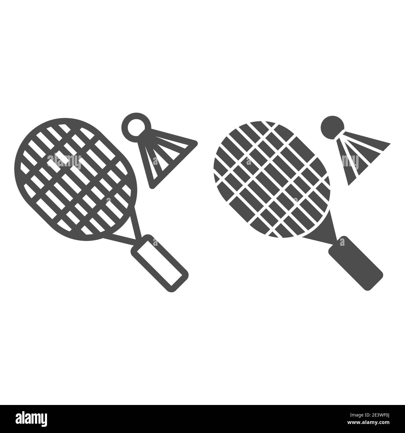 Racket and shuttlecock line and solid icon, sport concept, Badminton sign on white background, Badminton sport icon in outline style for mobile Stock Vector