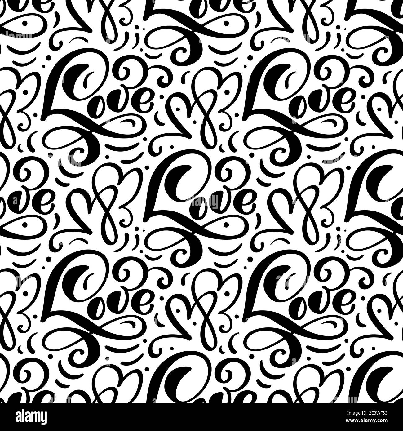 Vector seamless pattern with Love lettering calligraphy for valentines ...