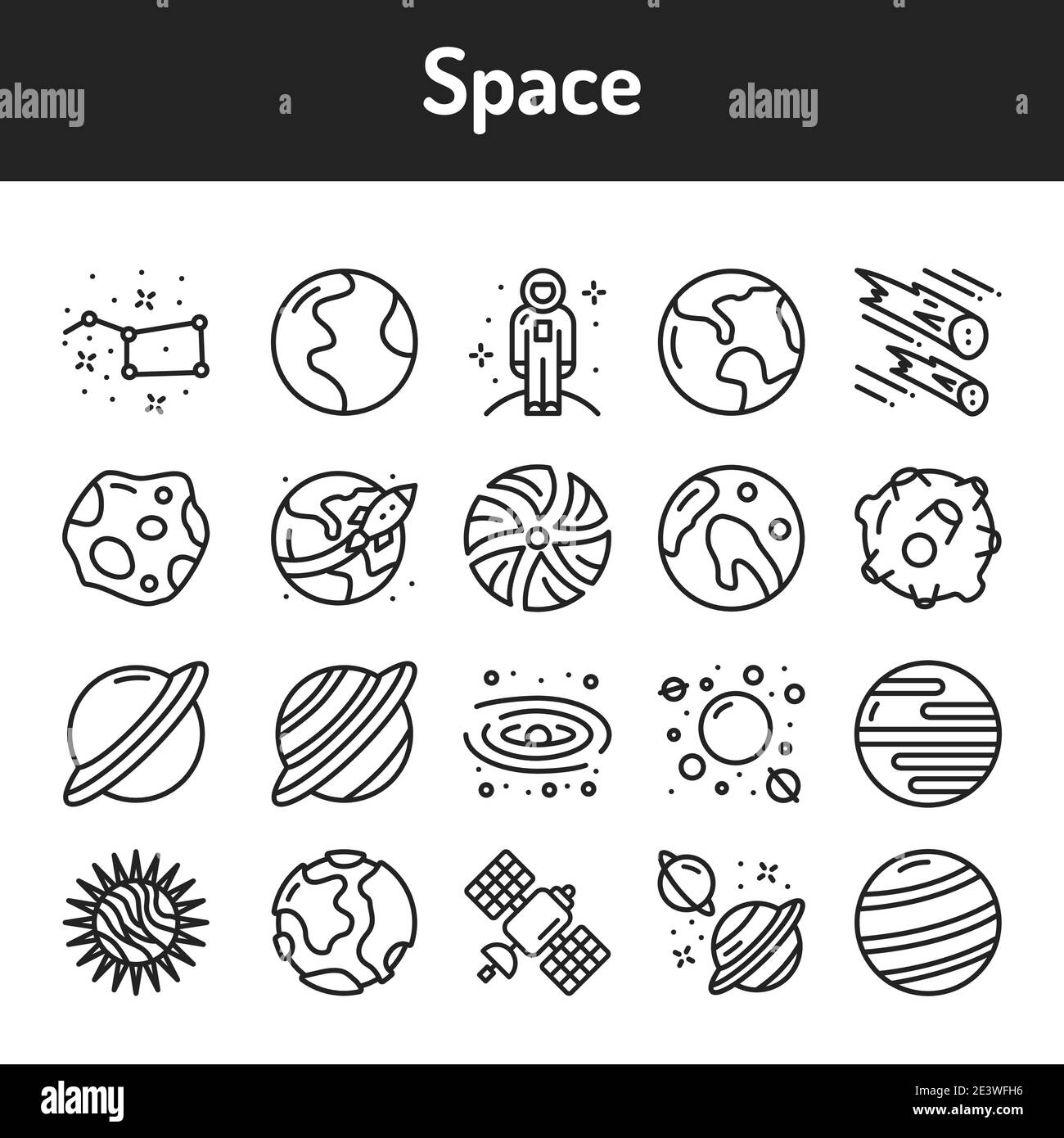 Space color line icons set. Pictograms for web page, mobile app, promo. Editable stroke. Stock Vector