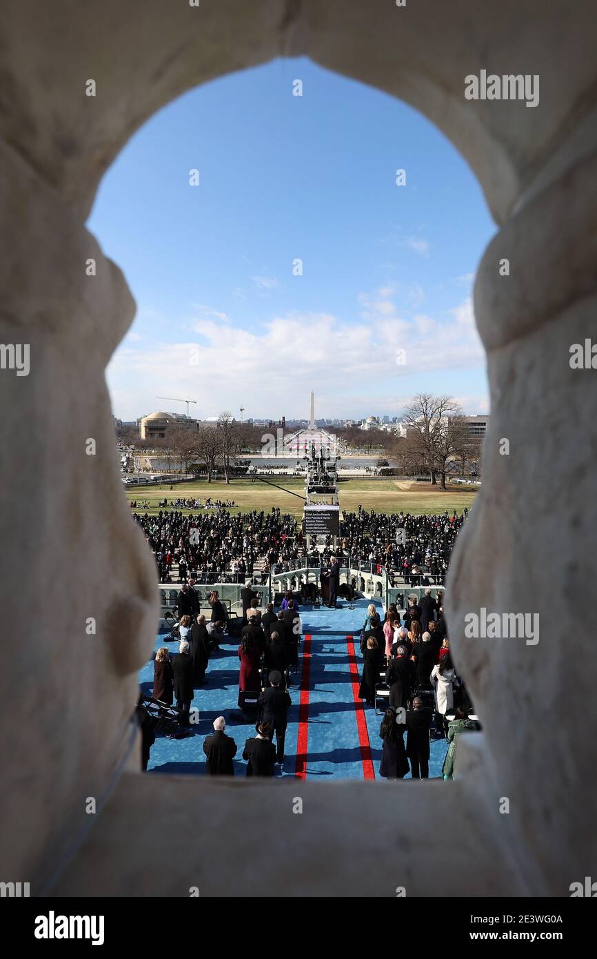 Washington, DC, USA. 20th Jan, 2021. U.S. President Joe Biden delivers his inaugural address on the West Front of the U.S. Capitol on January 20, 2021 in Washington, DC. During today's inauguration ceremony Joe Biden becomes the 46th president of the United States. ( Credit: Tasos Katopodis/Getty Images)/Media Punch/Alamy Live News Stock Photo