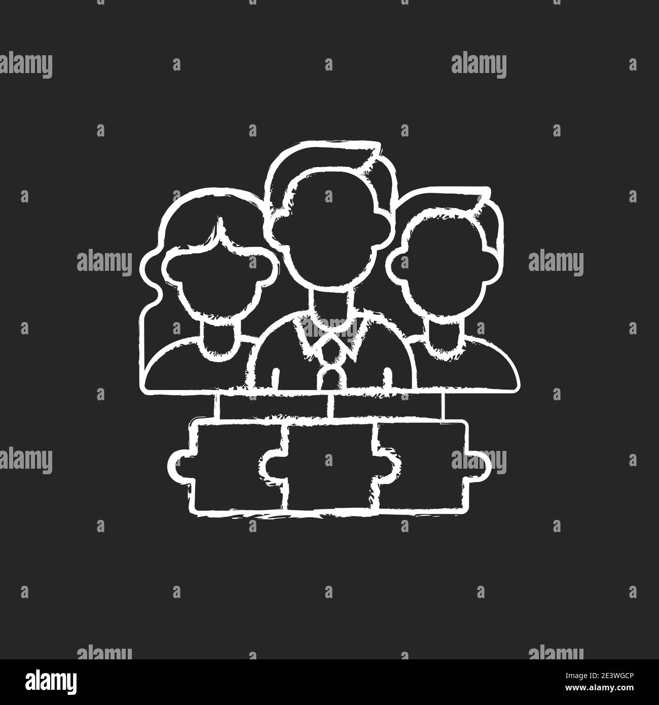 Team chalk white icon on black background Stock Vector