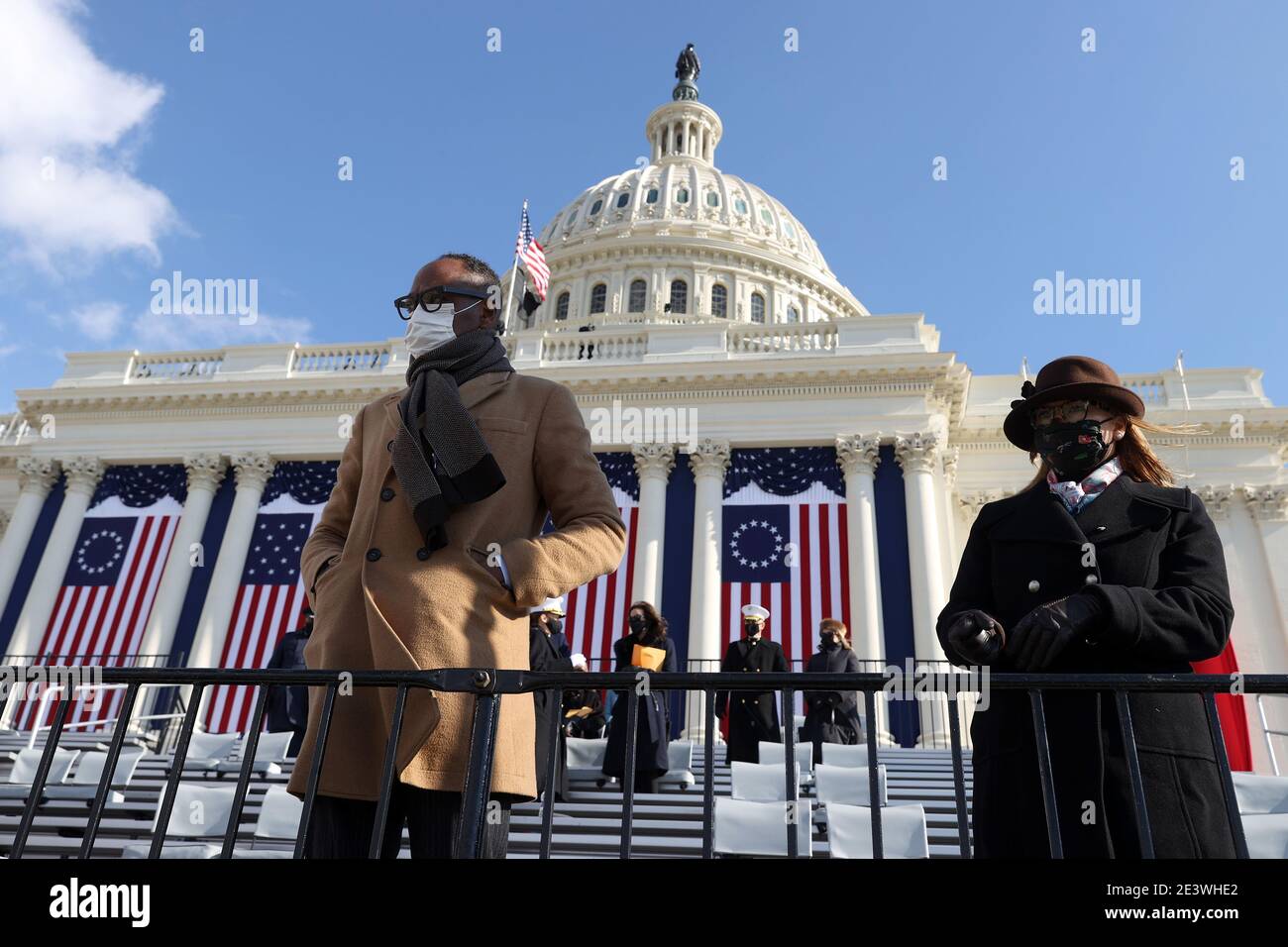 Washington, DC, USA. 20th Jan, 2021. Guests attend the inauguration of U.S. President Joe Biden on the West Front of the U.S. Capitol on January 20, 2021 in Washington, DC. During today's inauguration ceremony Joe Biden becomes the 46th president of the United States. ( Credit: Tasos Katopodis/Getty Images)/Media Punch/Alamy Live News Stock Photo