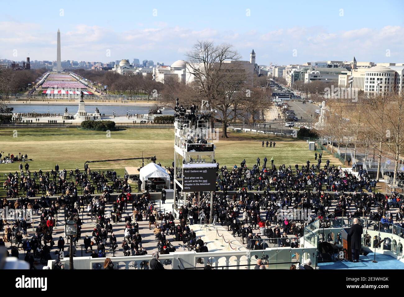 Washington, DC, USA. 20th Jan, 2021. U.S. President Joe Biden delivers his inaugural address on the West Front of the U.S. Capitol on January 20, 2021 in Washington, DC. During today's inauguration ceremony Joe Biden becomes the 46th president of the United States. ( Credit: Tasos Katopodis/Getty Images)/Media Punch/Alamy Live News Stock Photo