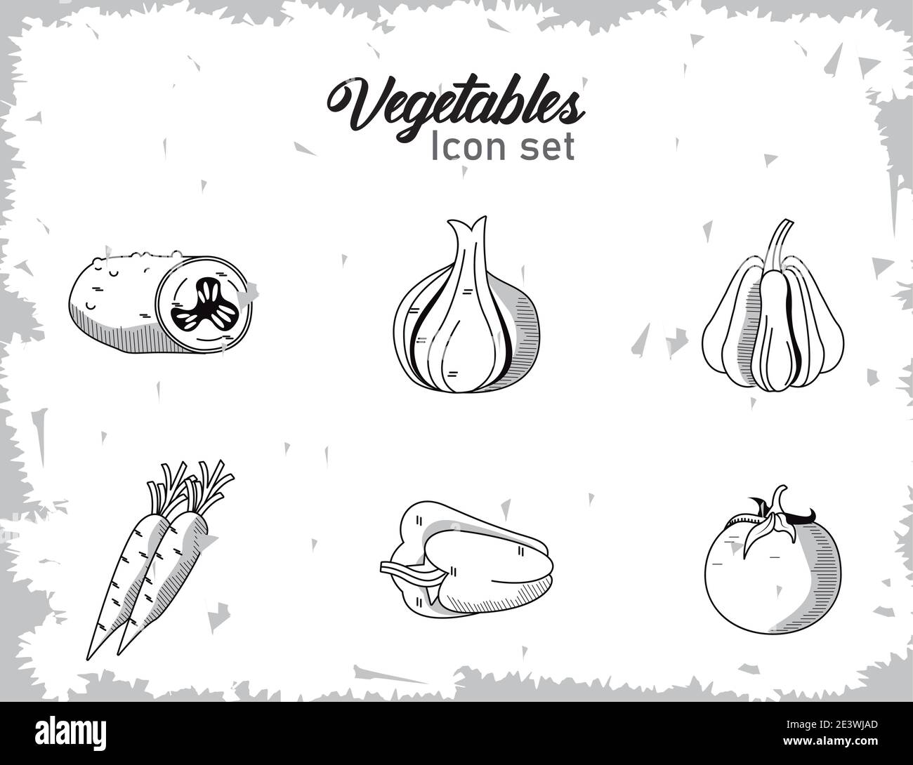 bundle of six vegetables with lettering icons vector illustration ...