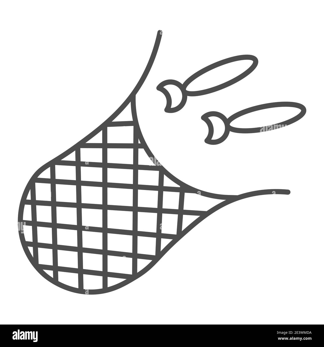 Net with fish thin line icon, fishing concept, sign on white