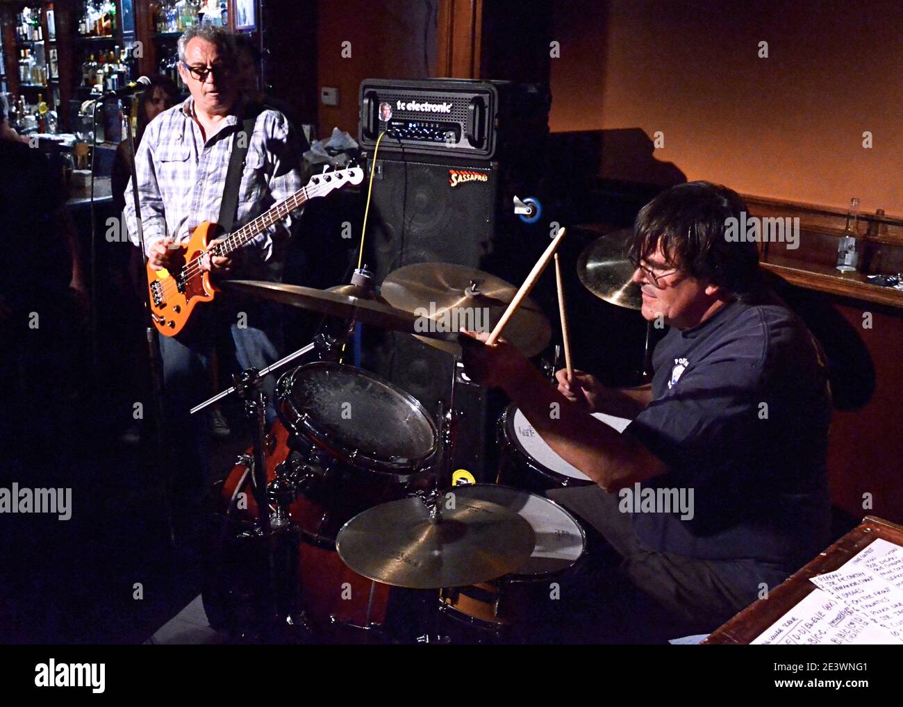 May 29, 2016, West Los Angeles, California, USA: Bassist and vocalist Mike  Watt amd drummer Bob Lee playing at Mike Watt and the Second Men Perform at  Liquid Kitty's Punk Rock Barbecue. (