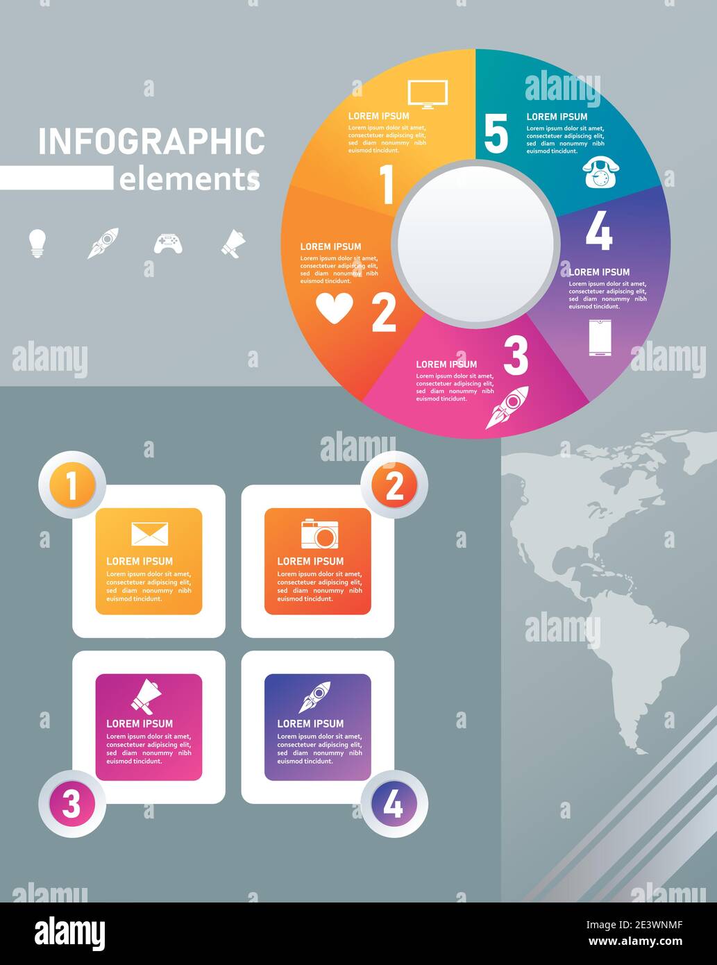 statistics infographics steps with circle and square in gray background vector illustration design Stock Vector