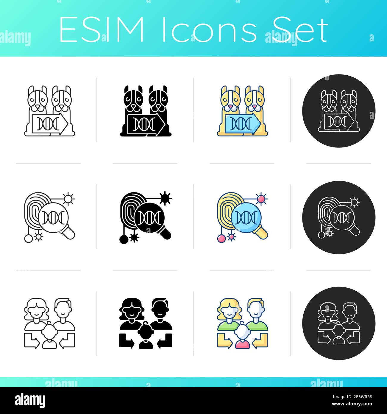 DNA manipulation icons set Stock Vector