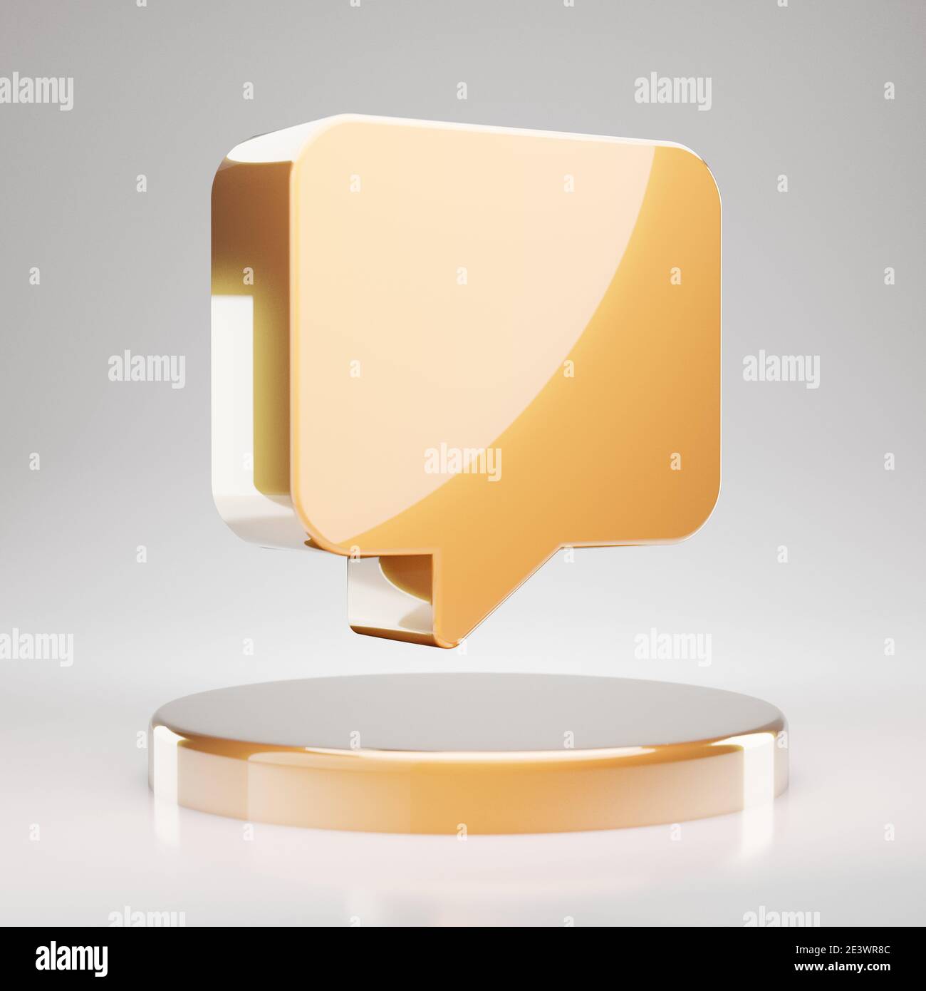 Comment icon. Yellow Gold Comment symbol on golden podium. 3D rendered ...