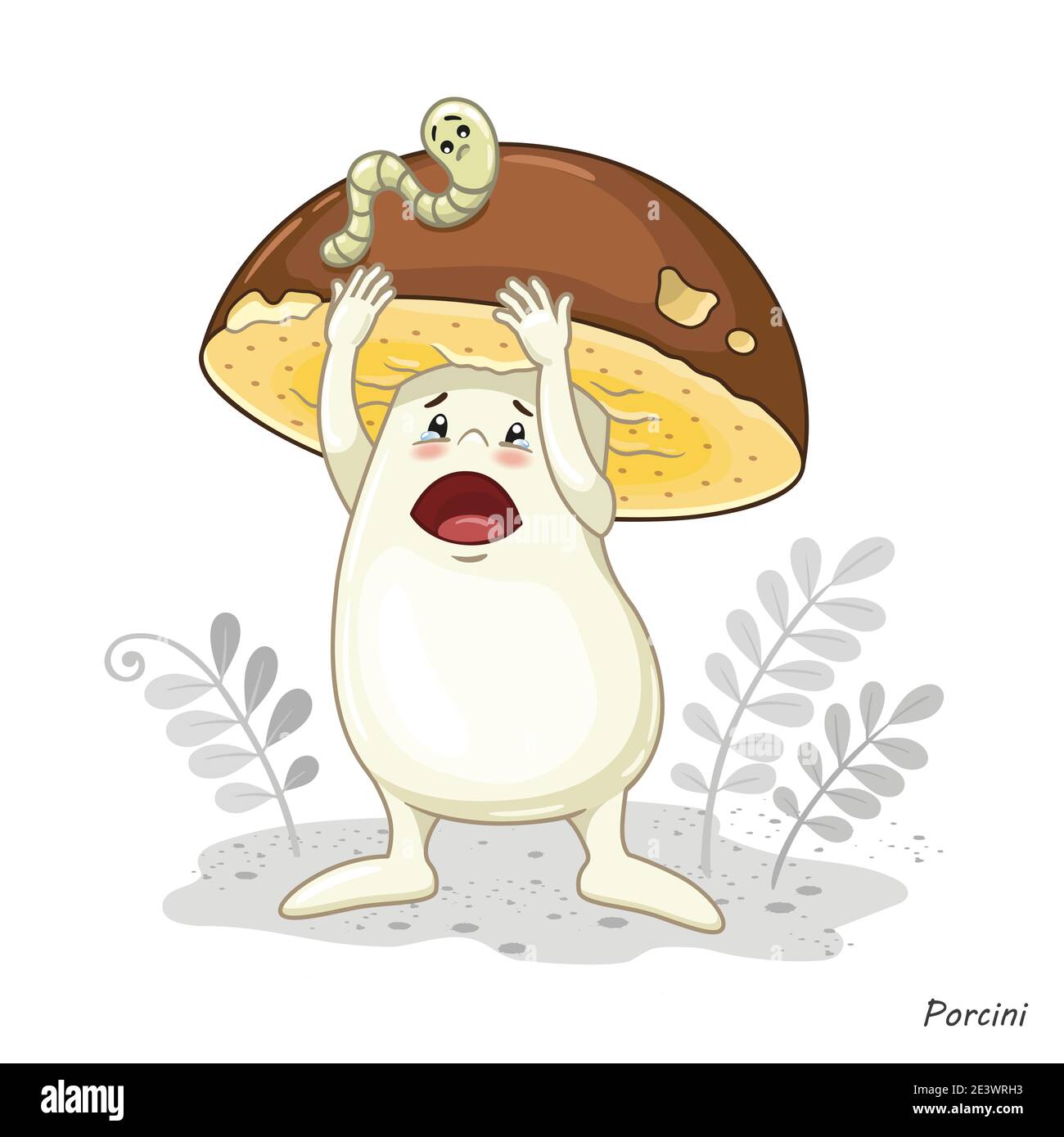 Vector set of mushroom isolated on white. Edible porcin. Print for childrens clothes Stock Vector