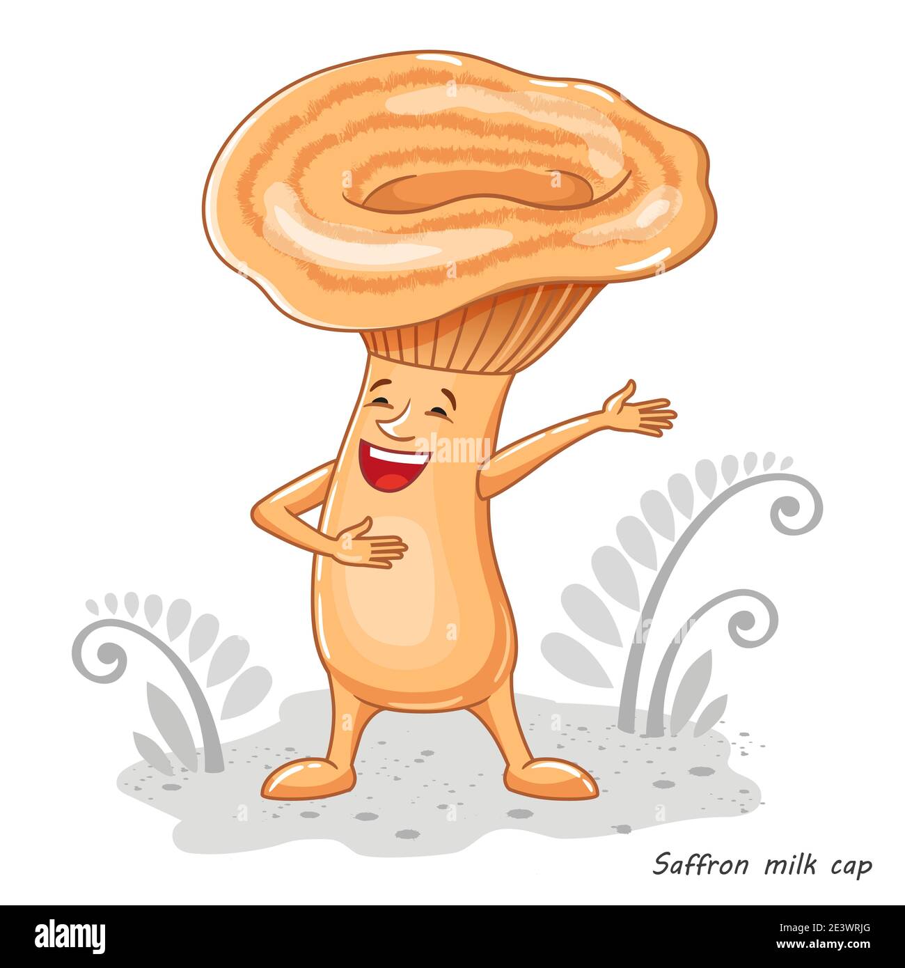 Vector mushroom isolated on white. Edible mushroom saffron milk cap. Print for childrens clothes Stock Vector