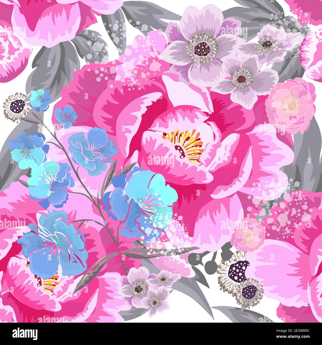 A seamless background with beautiful pink flowers. Peony buds. Vector ...