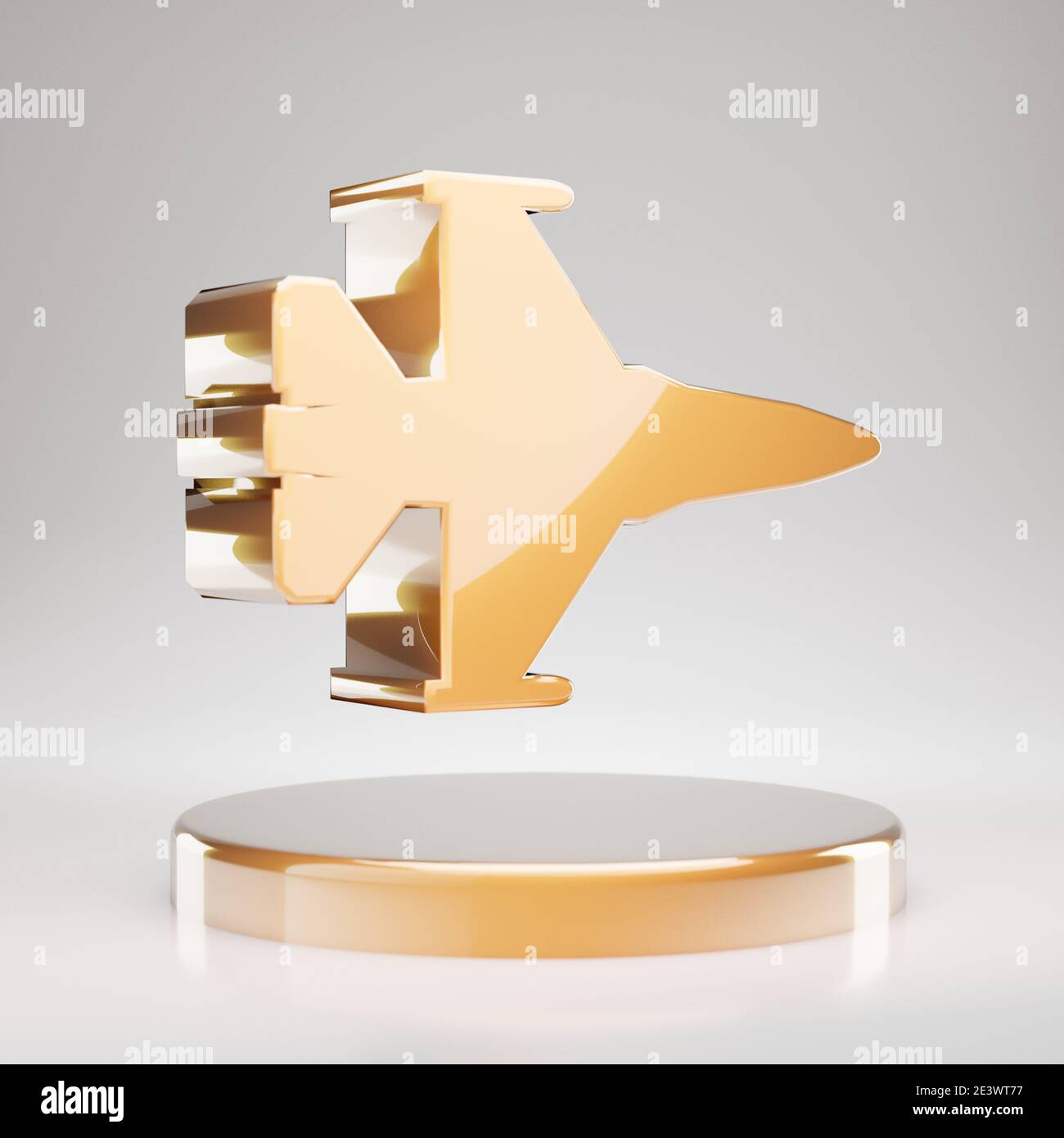 Fighter Jet icon. Yellow Gold Fighter Jet symbol on golden podium. 3D ...