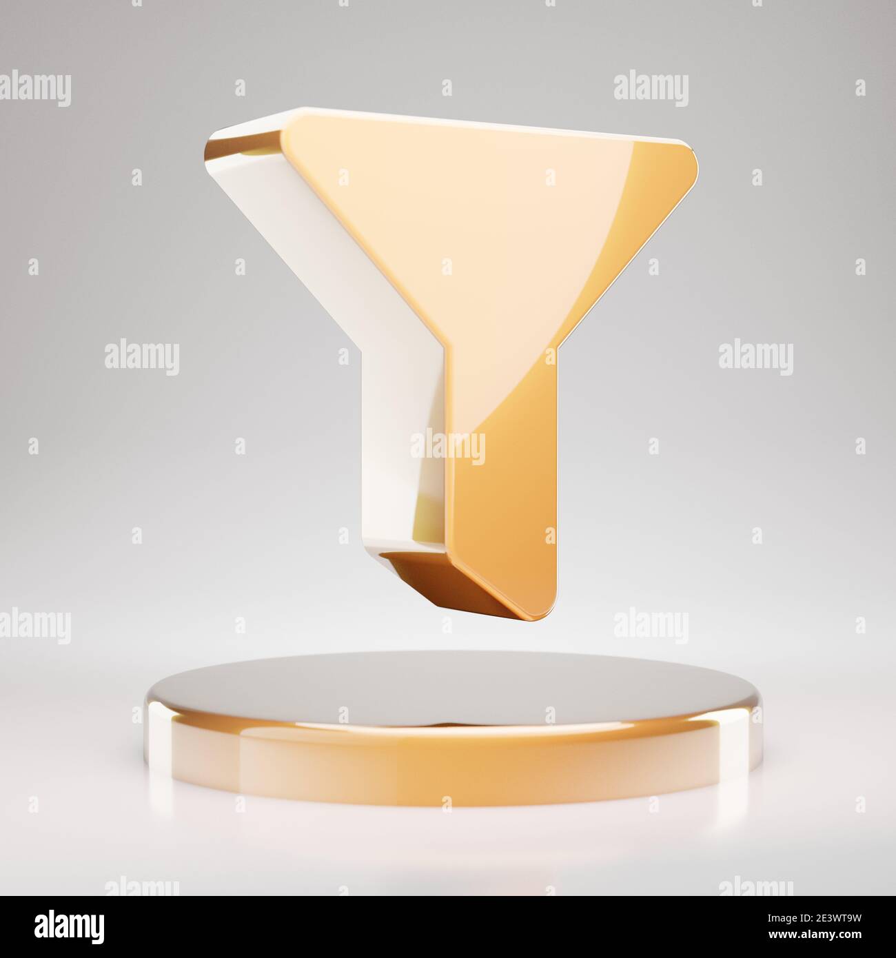 Filter icon. Yellow Gold Filter symbol on golden podium. 3D rendered ...