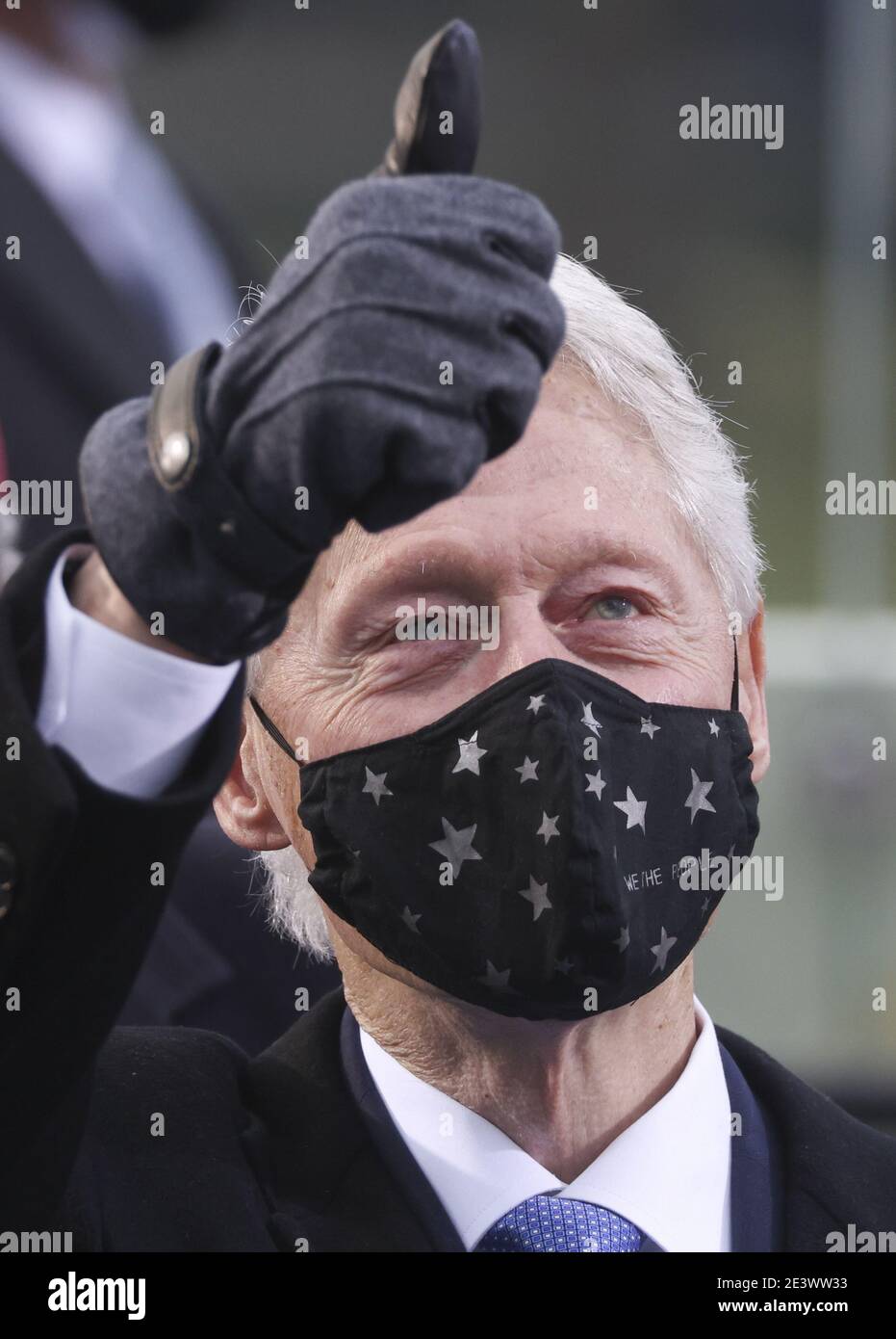 Washington, United States. 20th Jan, 2021. Former U.S. President Bill Clinton gestures as he attends the inauguration of Joe Biden as the 46th President of the United States on the West Front of the U.S. Capitol in Washington, DC on Wednesday, January 20, 2021. Pool Photo by Jonathan Ernst/UPI Credit: UPI/Alamy Live News Stock Photo