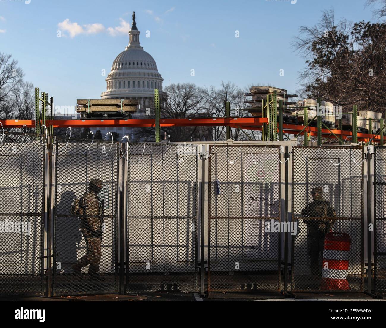 Washington, DC, United States. 20th Jan, 2021. National Guardsman get into position outside of the US Capitol prior to the inauguration of Joe Biden as the 46th President of the United States on Wednesday January 20, 2021. Photo by Jemal Countess/UPI Credit: UPI/Alamy Live News Stock Photo