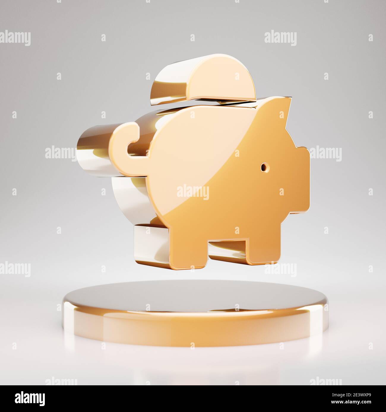 Piggy Bank icon. Yellow Gold Piggy Bank symbol on golden podium. 3D ...
