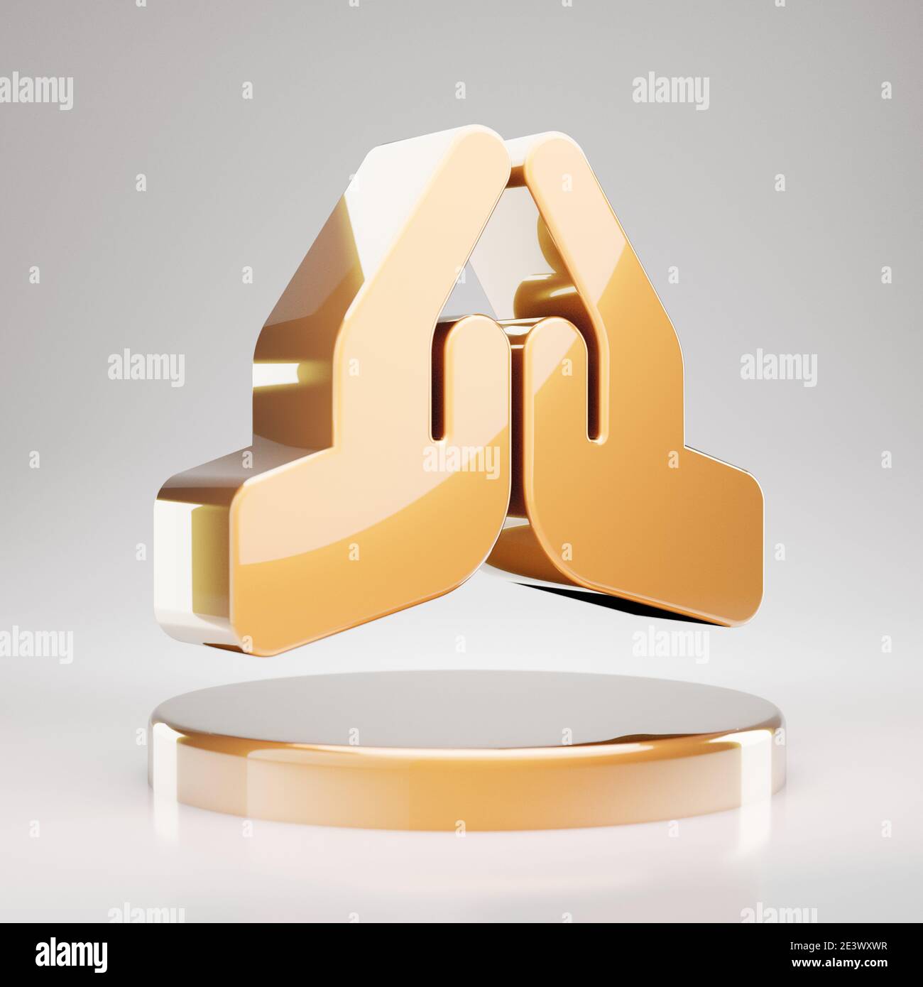 Praying Hands icon. Yellow Gold Praying Hands symbol on golden
