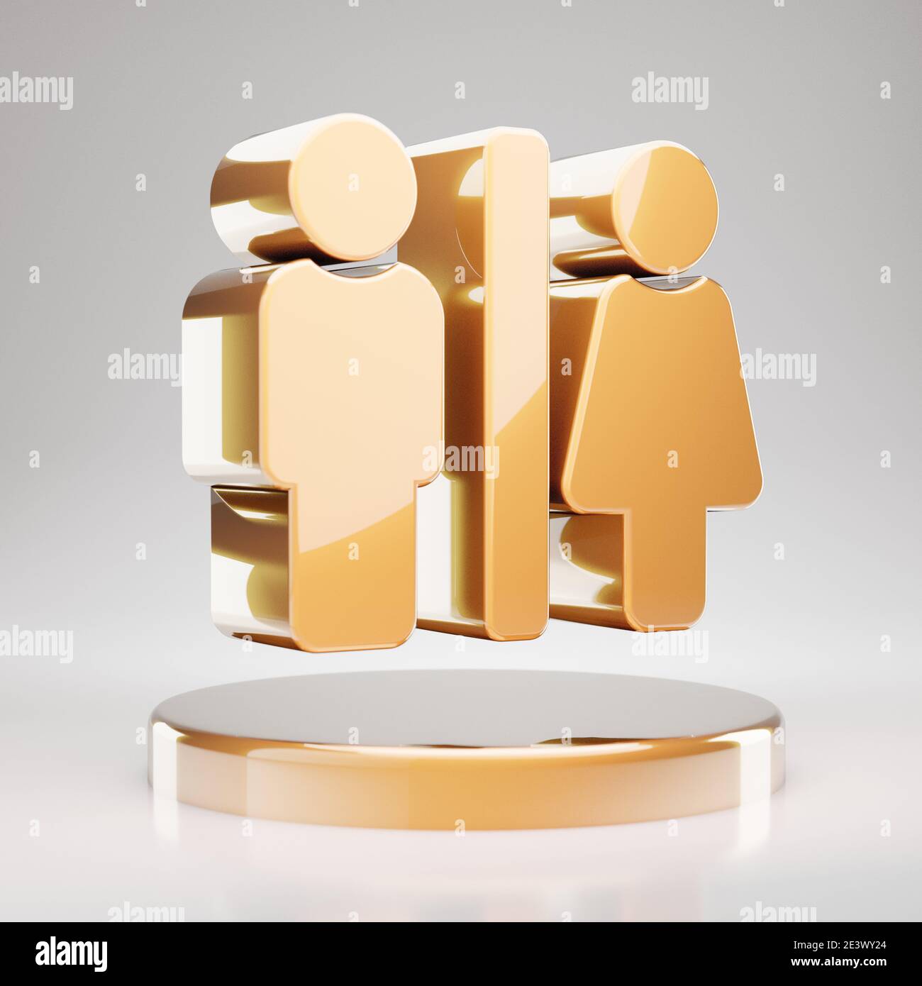 Restroom icon. Yellow Gold Restroom symbol on golden podium. 3D ...