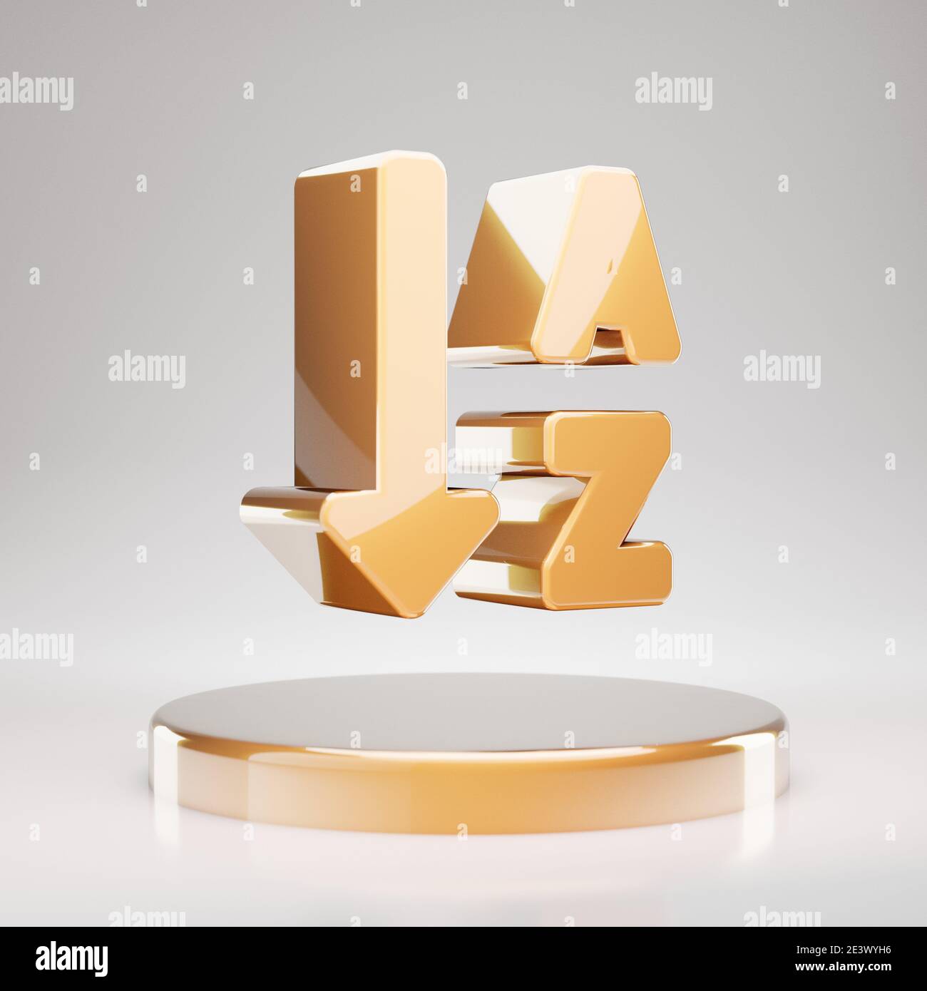Sort A-Z icon. Yellow Gold Sort A-Z symbol on golden podium. 3D ...