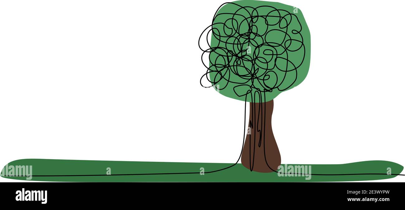 Green tree in one line style for save nature idea Stock Vector