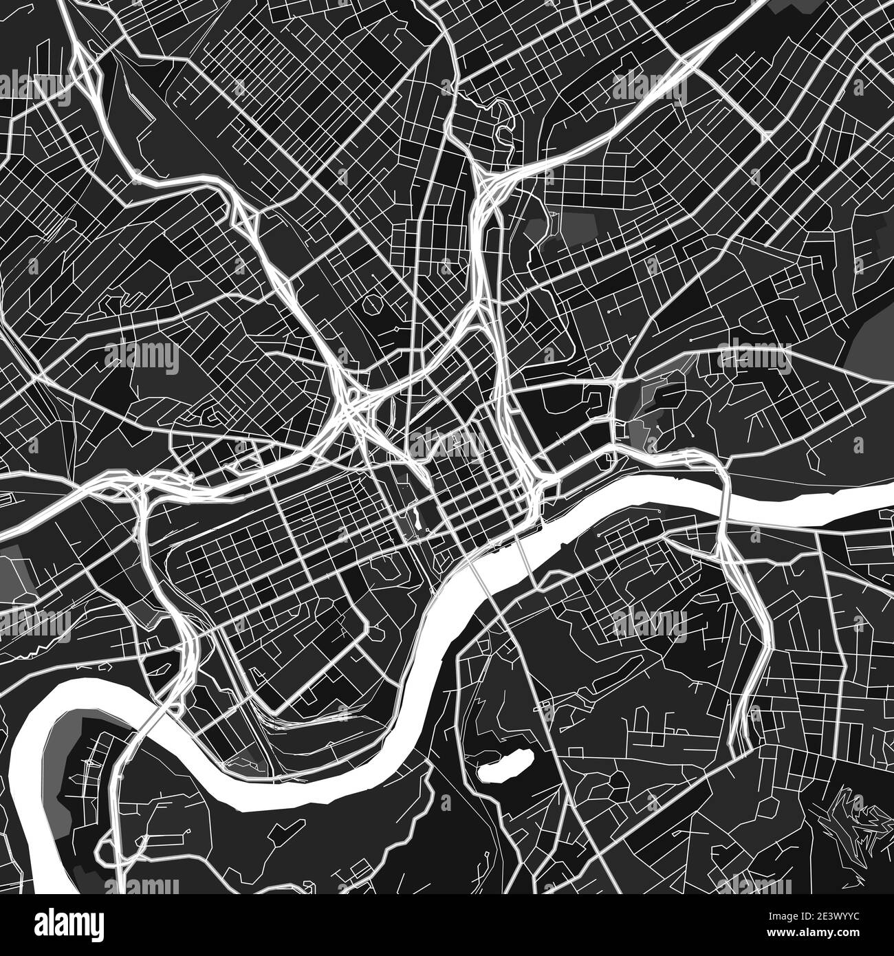 Dark vector art map of Knoxville, Tennessee, UnitedStates with fine