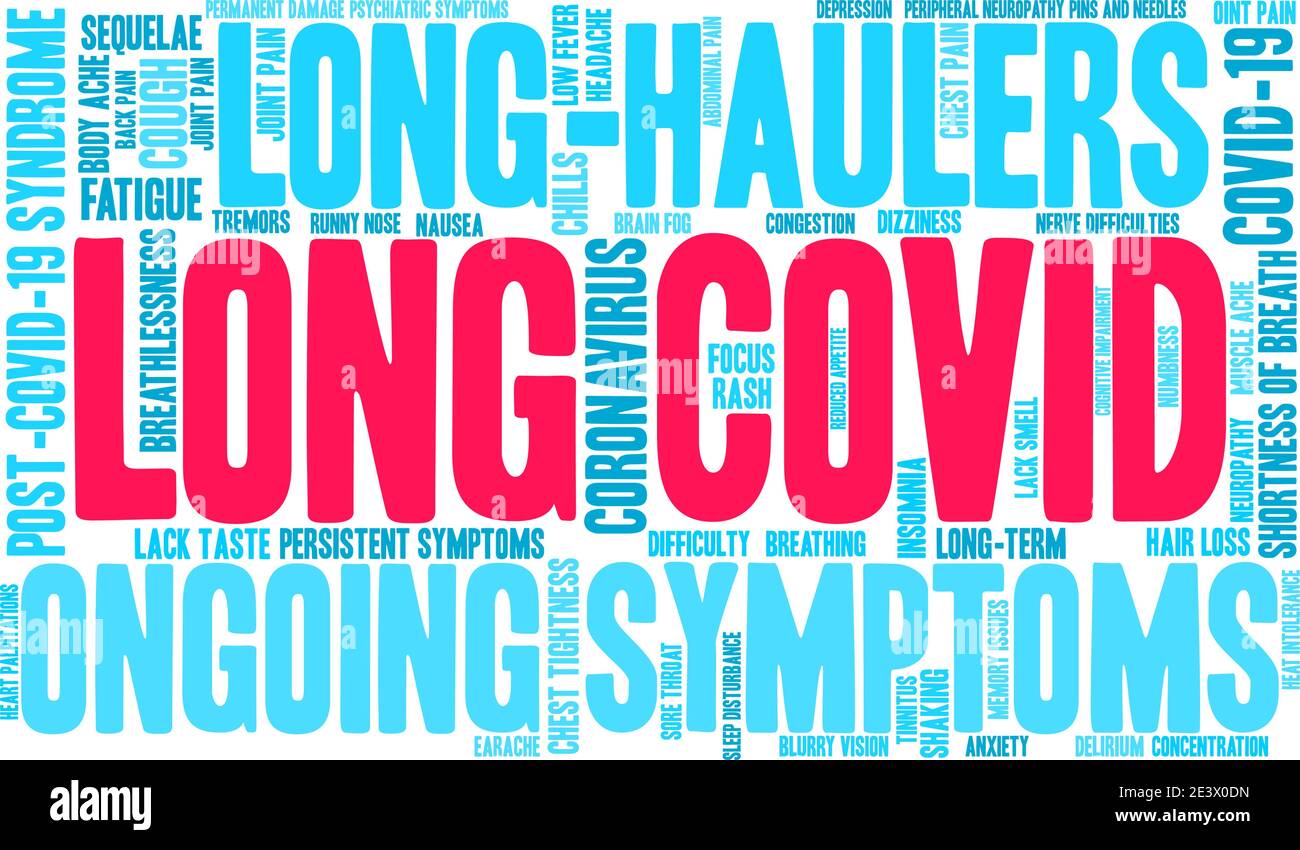 Long COVID word cloud on a white background. Stock Vector