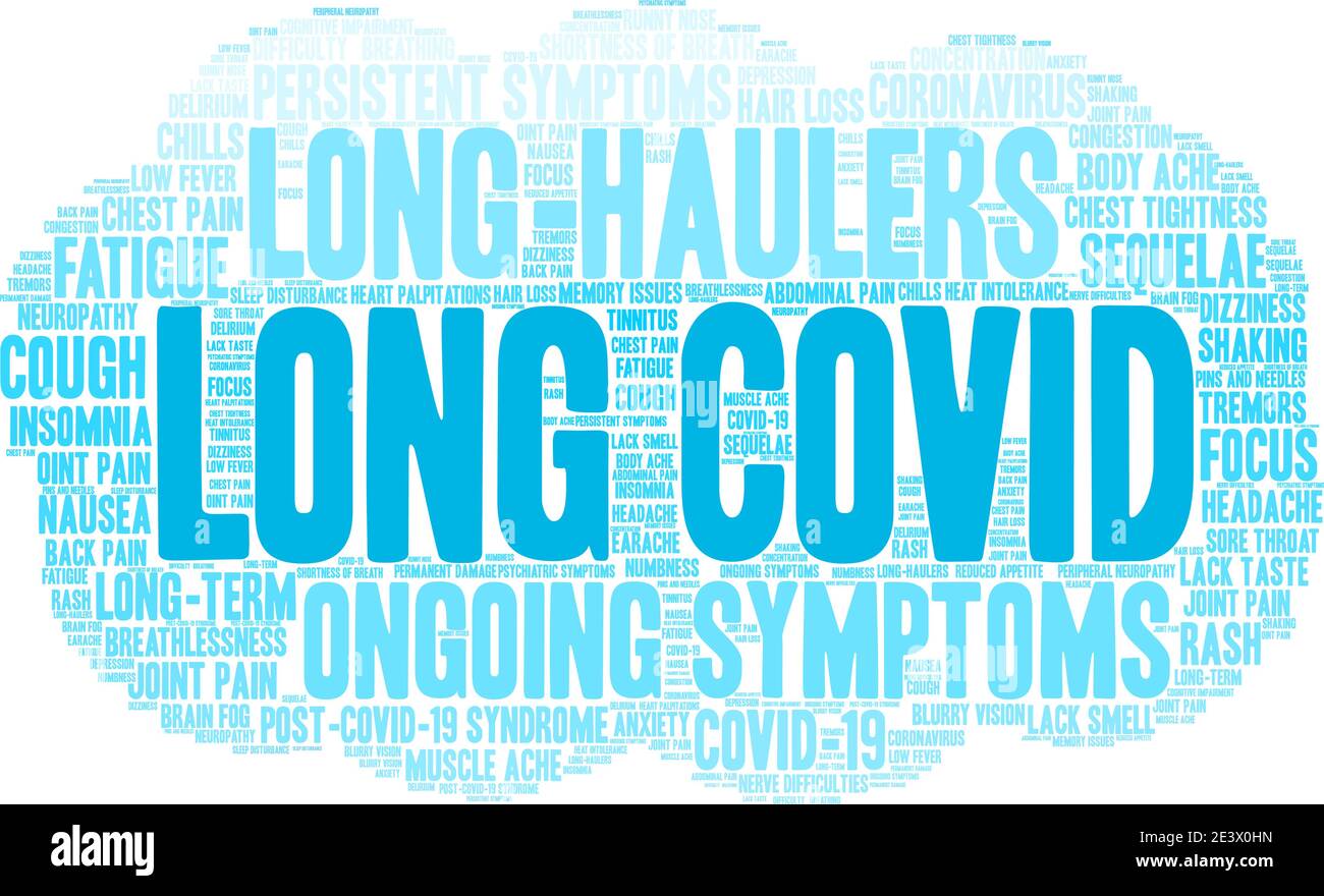 Long COVID word cloud on a white background. Stock Vector