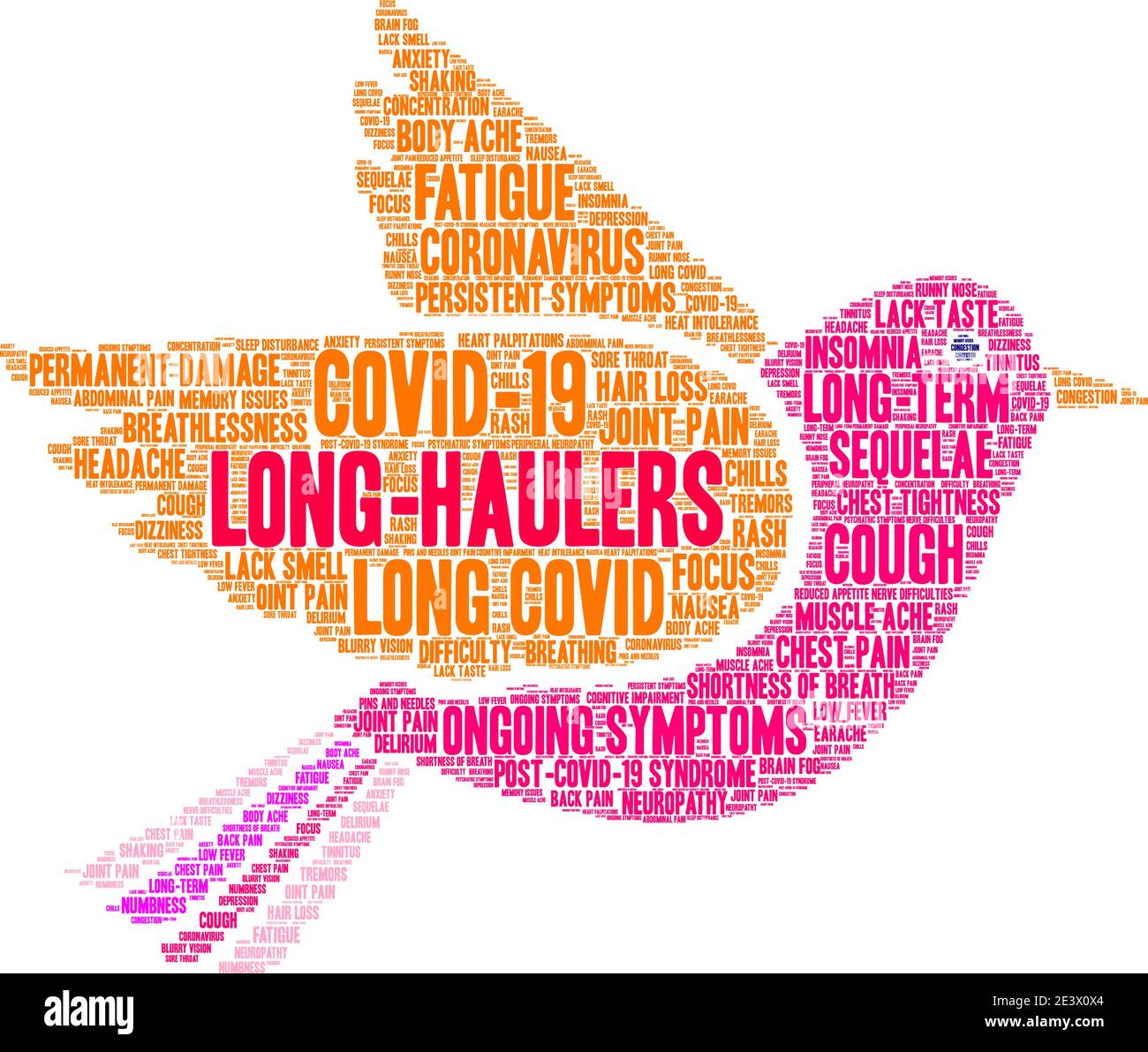 Long-Haulers word cloud on a white background. Stock Vector