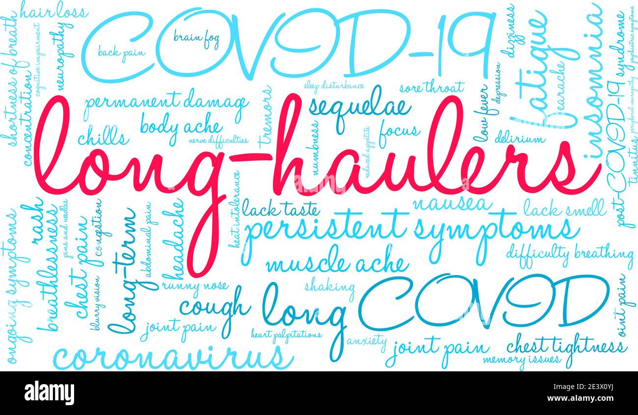 Long-Haulers word cloud on a white background. Stock Vector