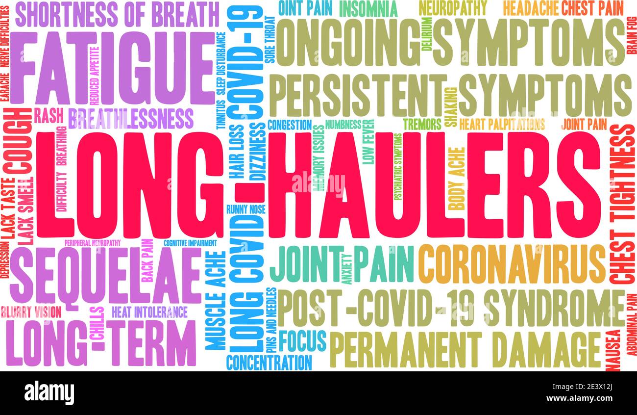 Long-Haulers word cloud on a white background. Stock Vector