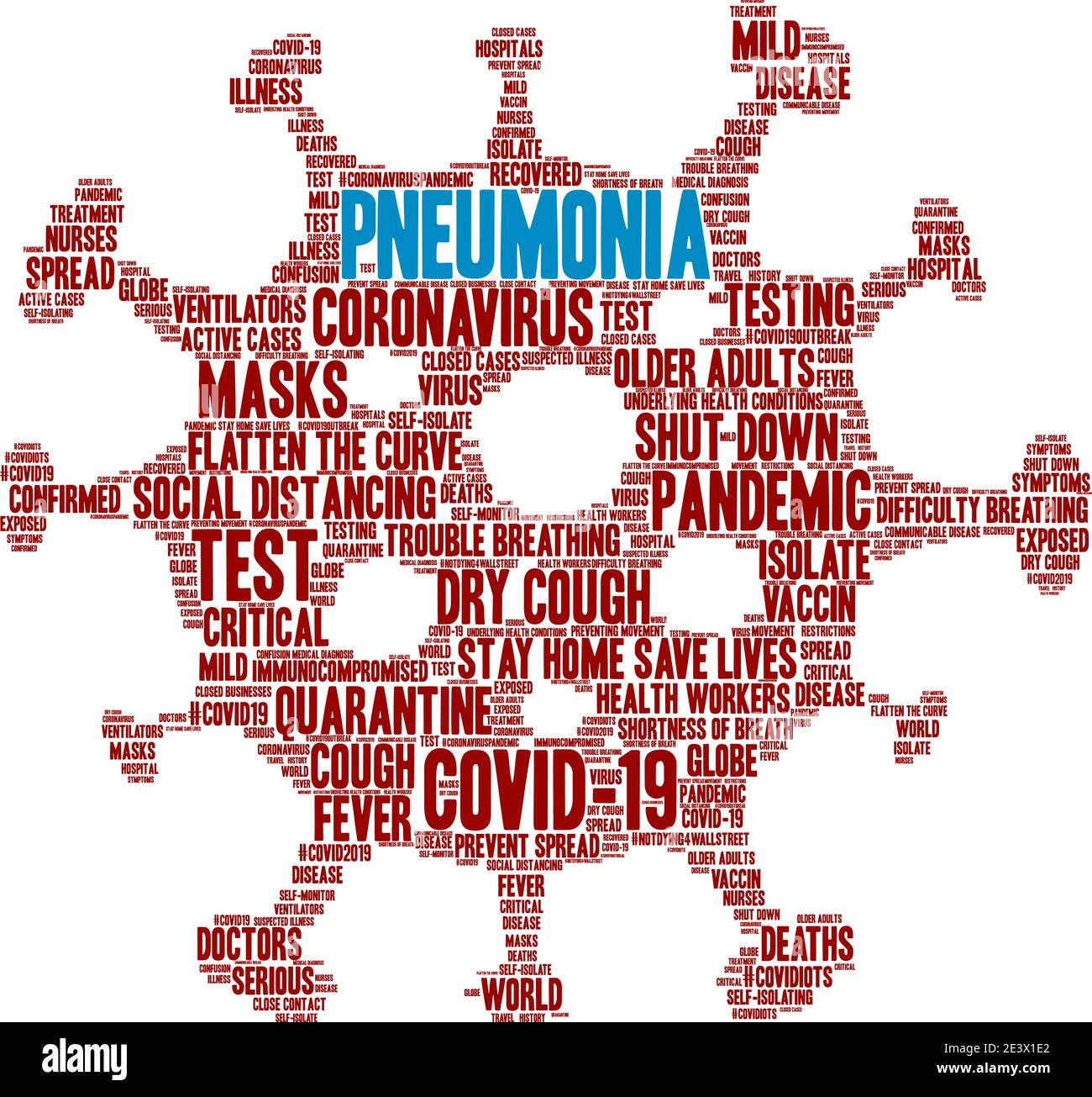Pneumonia from Coronavirus word cloud on a white background. Stock Vector
