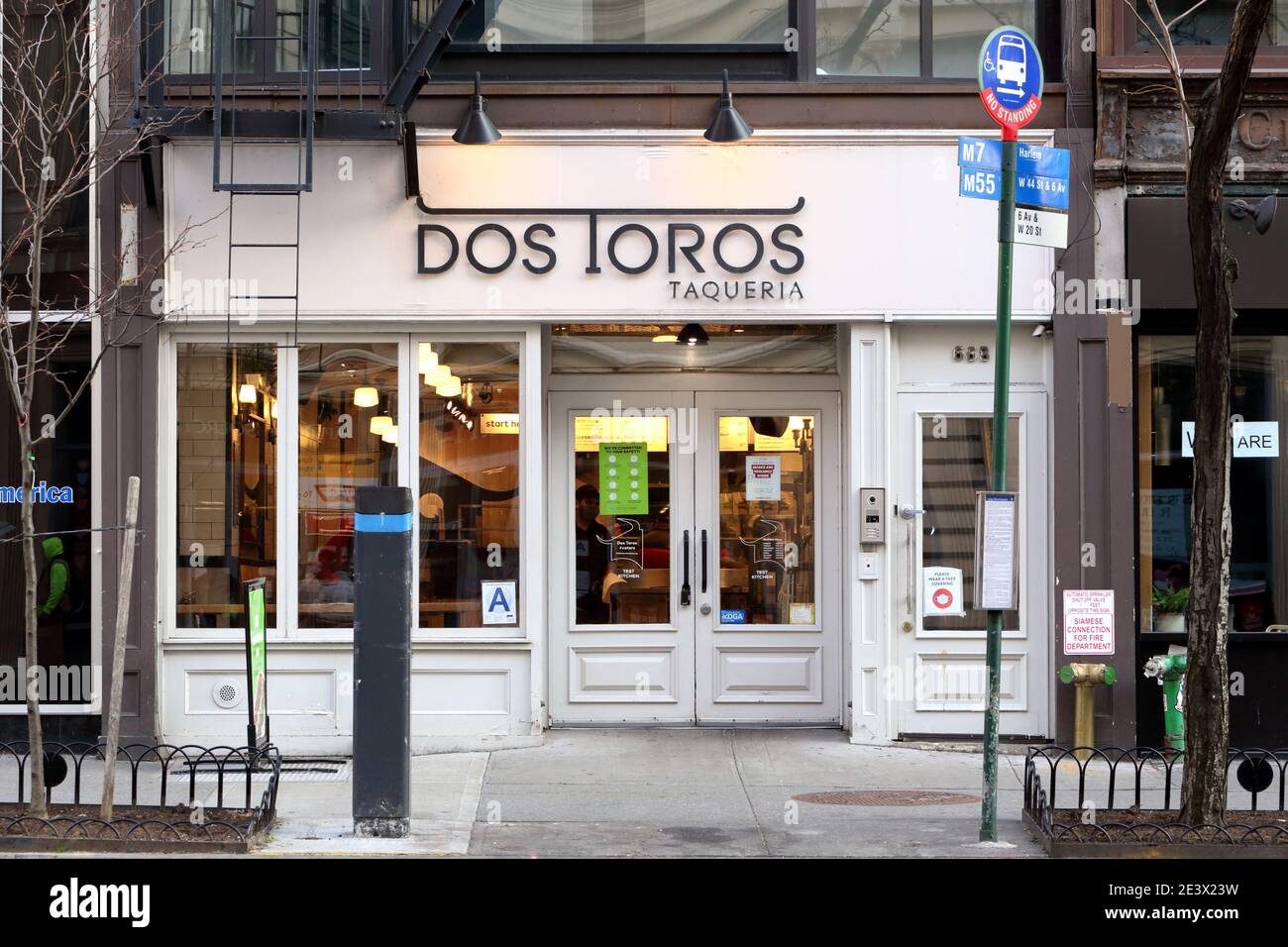 Dos Toros Taqueria, 668 6th Ave, New York, NYC storefront photo of a fast casual Mexican restaurant chain in Manhattan's Chelsea neighborhood. Stock Photo