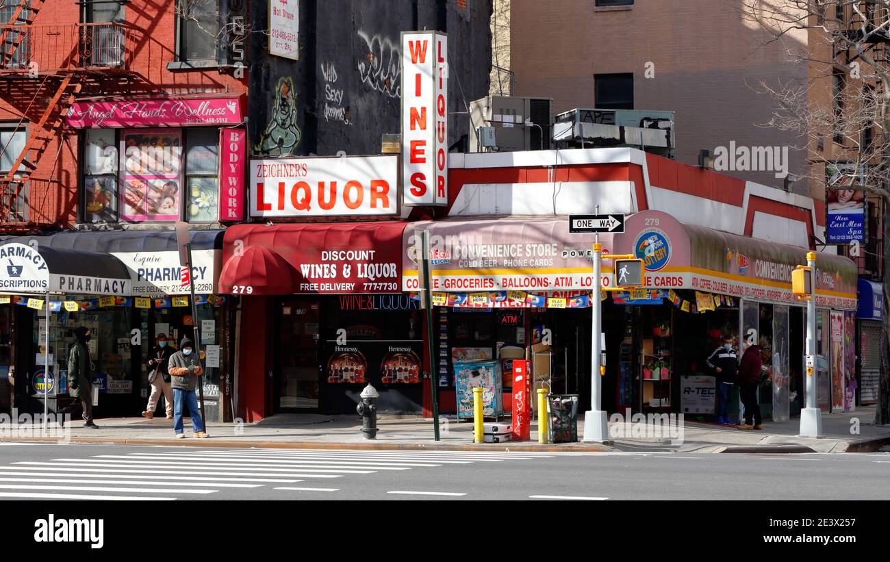 A pharmacy, liquor store, corner convenience store, massage centers on