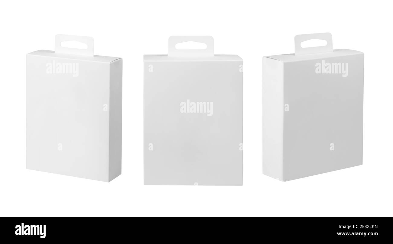 White hanging box set isolated on white with clipping path Stock Photo