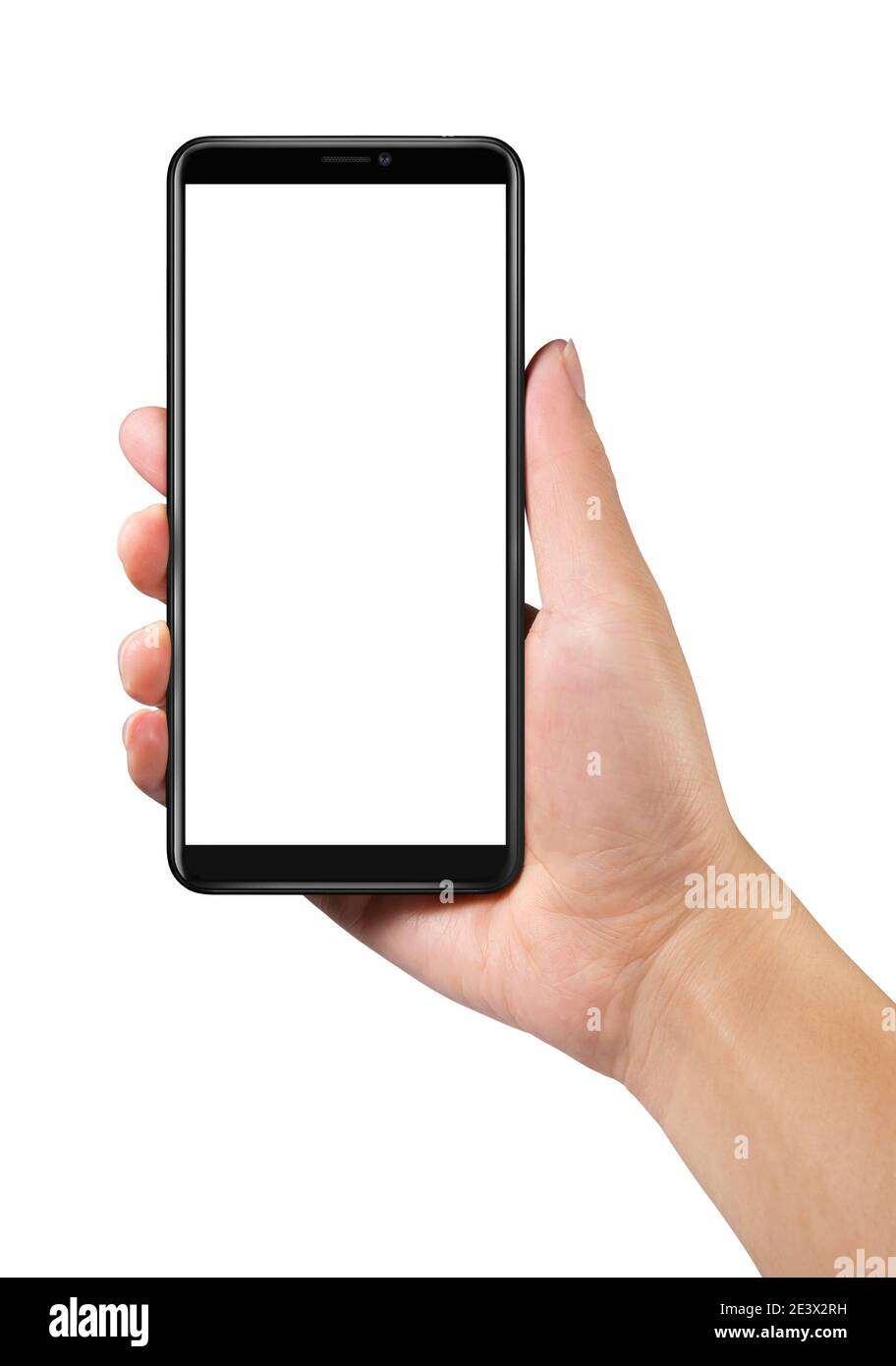 Man hand holding the black smartphone with blank screen and modern ...