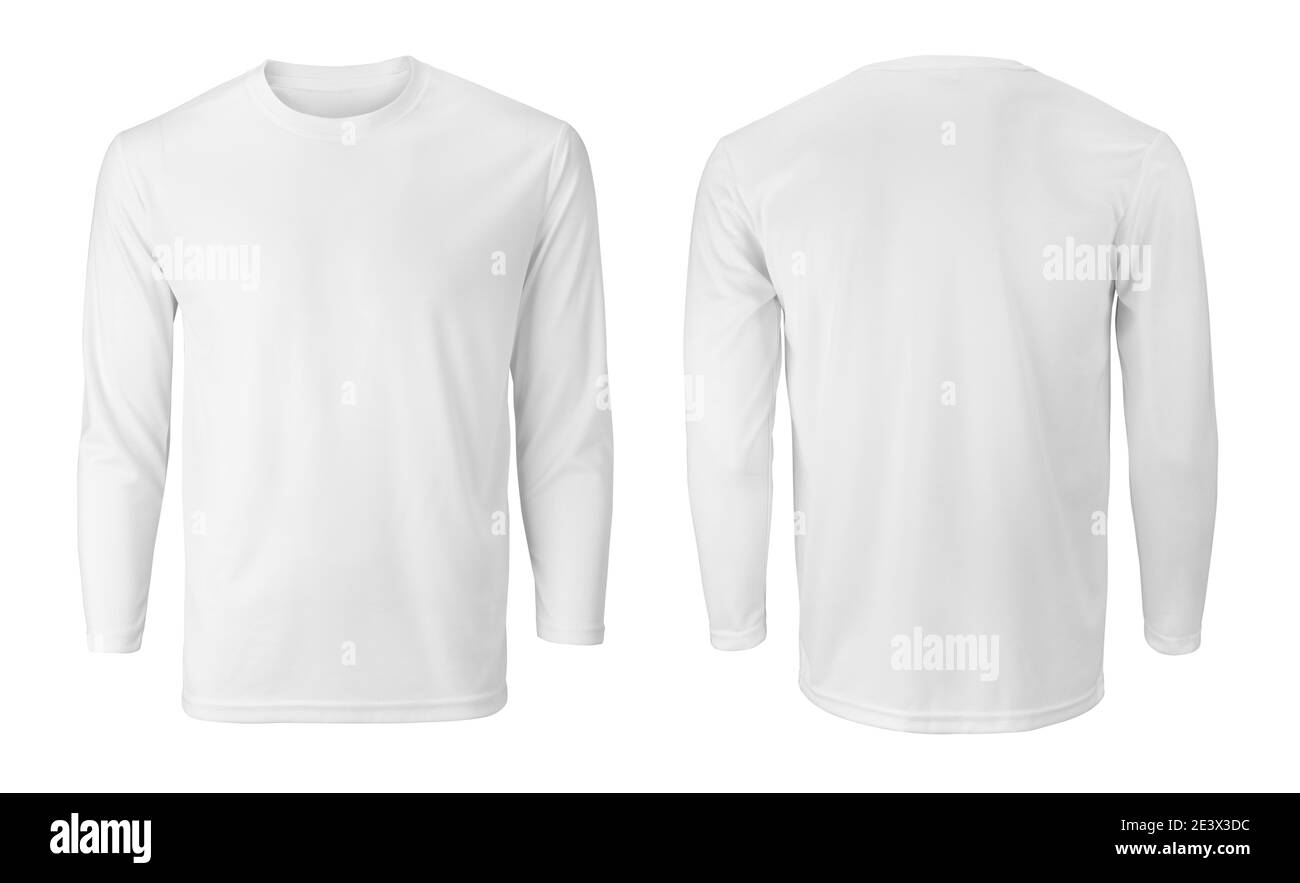 Men's long sleeve white t-shirt with front and back views isolated on white Stock Photo