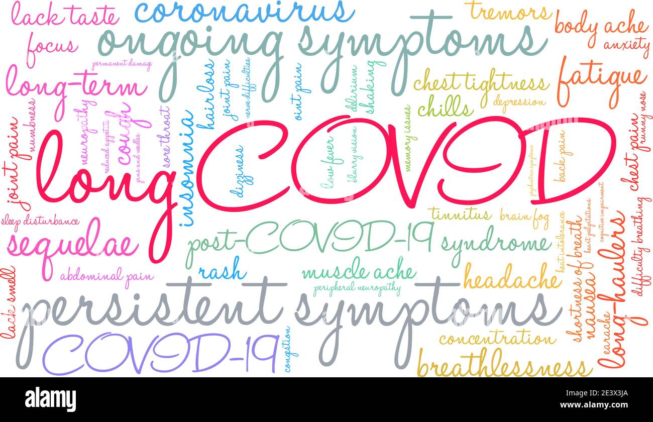 Long COVID word cloud on a white background. Stock Vector