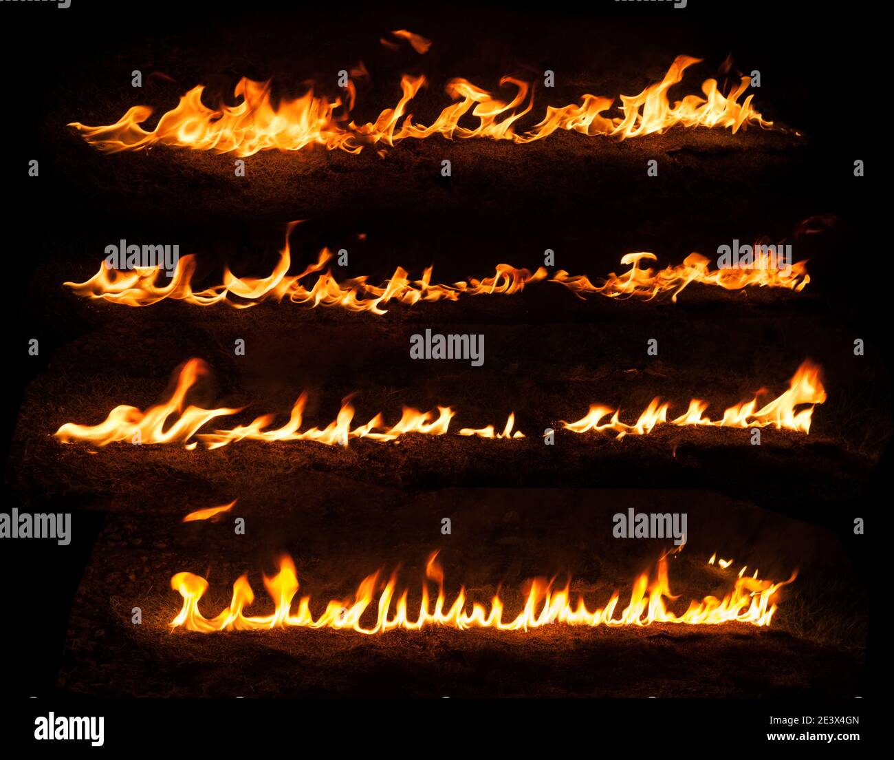 Set of Fire Flames design elements isolated on black background Stock Photo