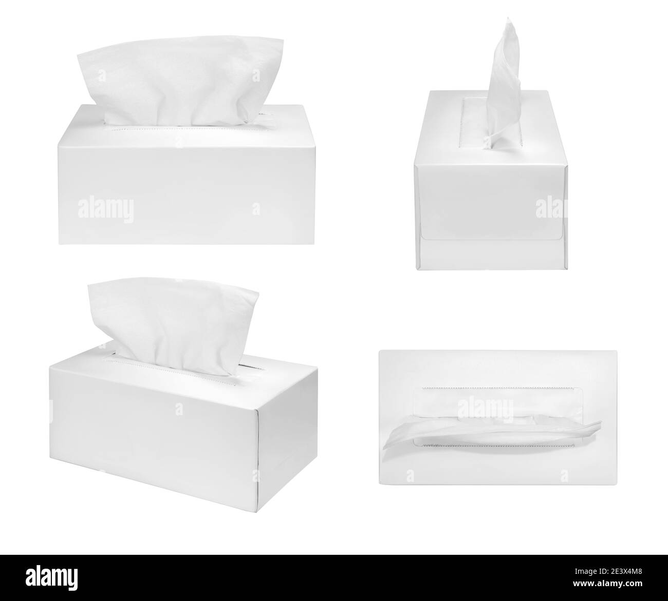 Set of White Tissue box blank label and no text for mock up packaging isolated on white with clipping path Stock Photo