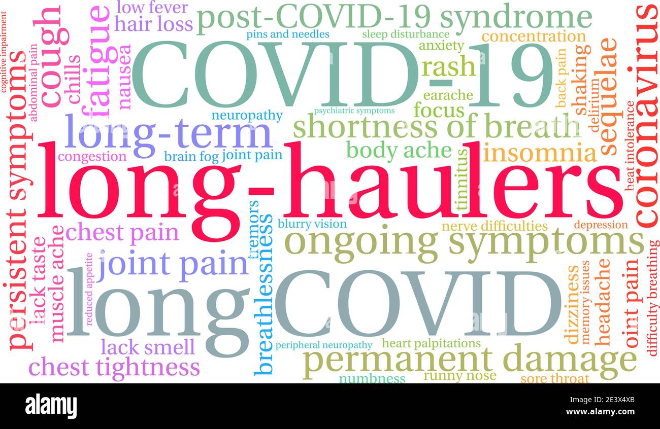 Long-Haulers word cloud on a white background. Stock Vector