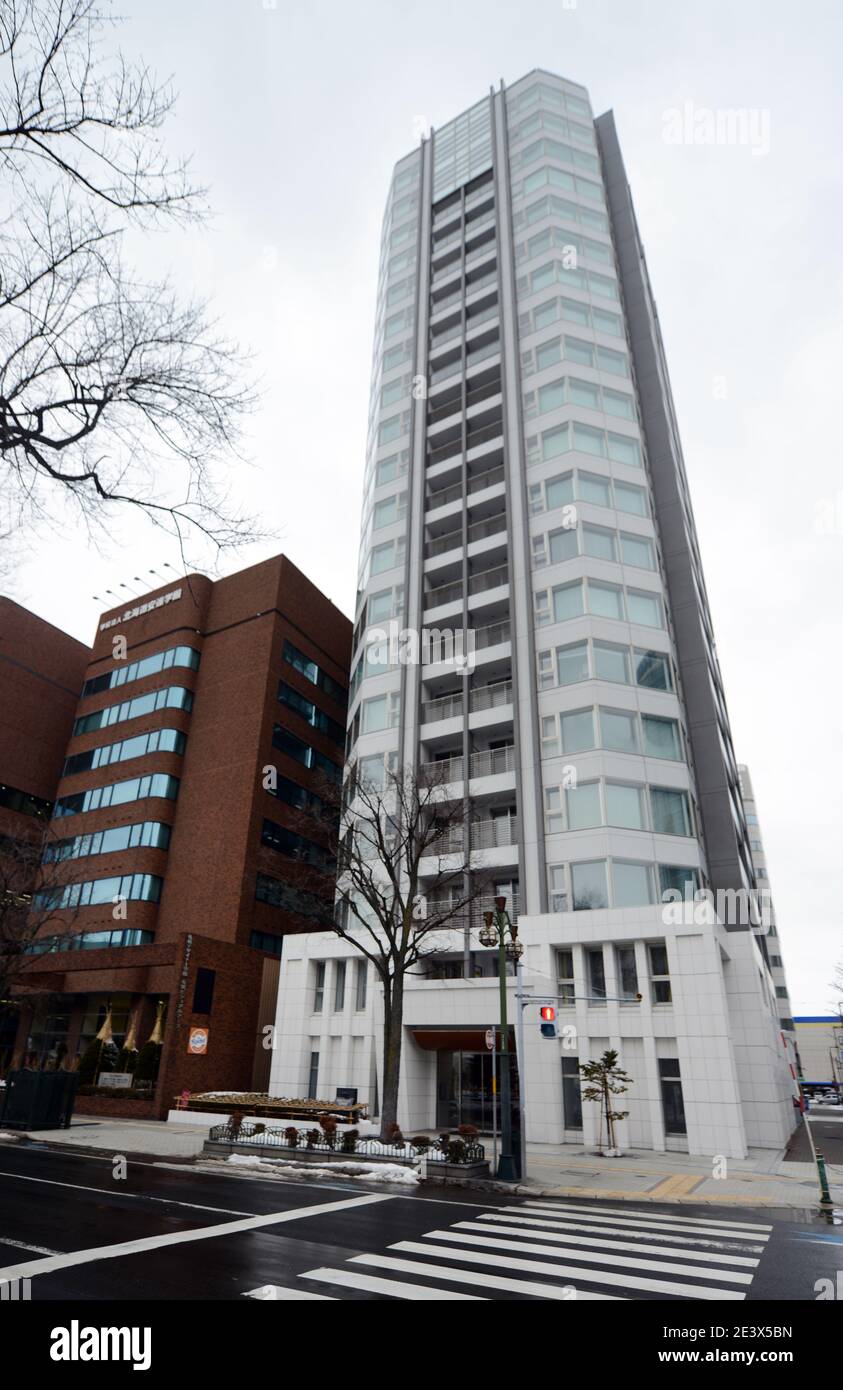 Modern buildings in central Sapporo, Japan. Stock Photo