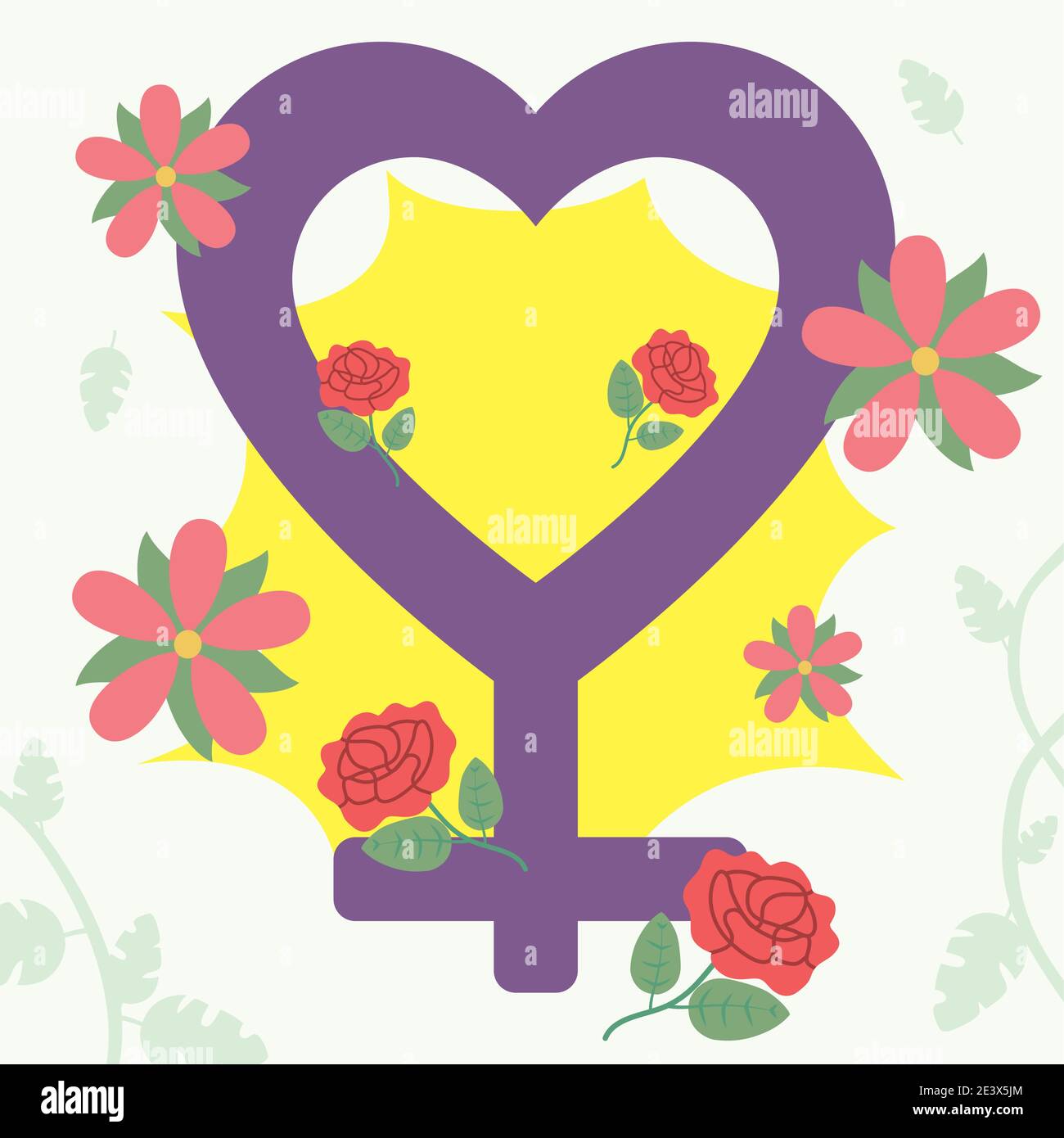 Girl power heart gender with flowers design of woman empowerment female