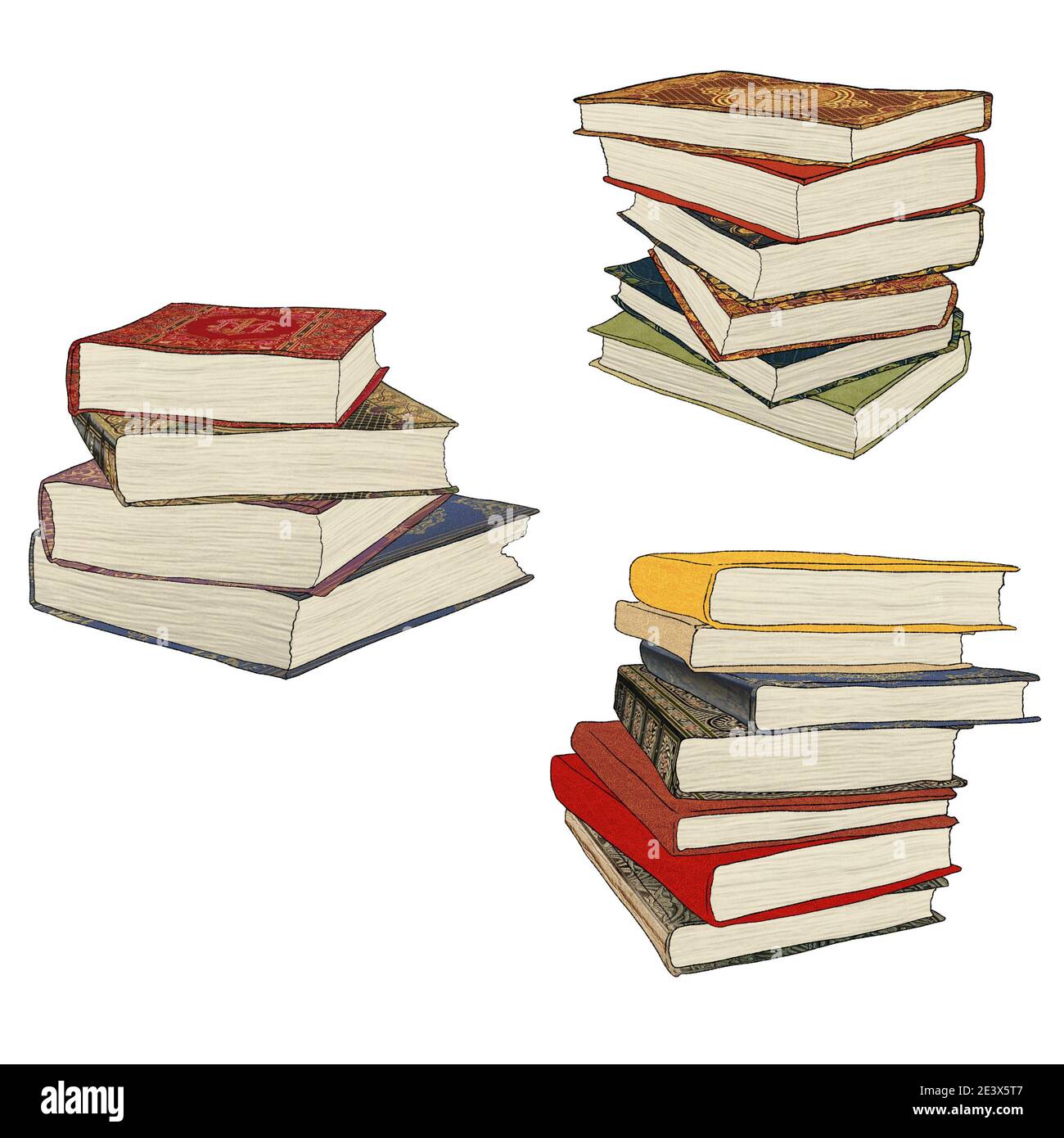 stacks of books in hard cover on a white background. Stock Photo