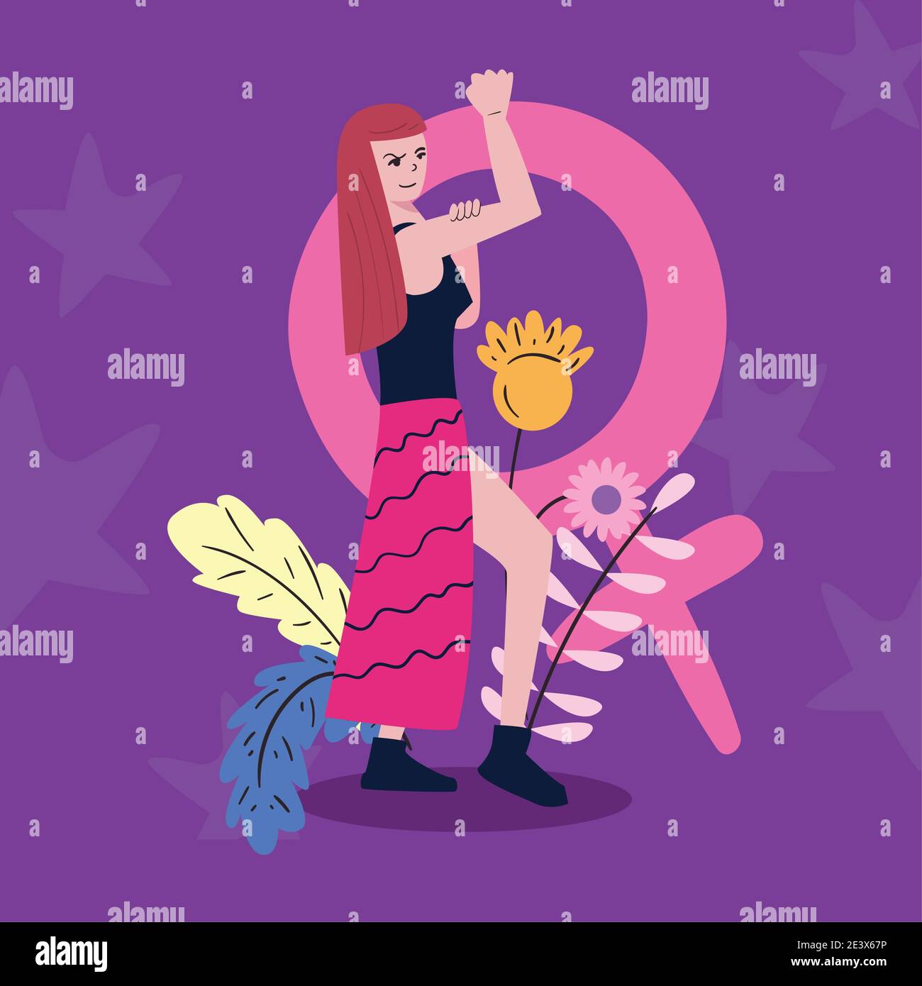 Super Woman. Symbol of female power, woman rights, protest, feminism.  Vector. Stock Vector