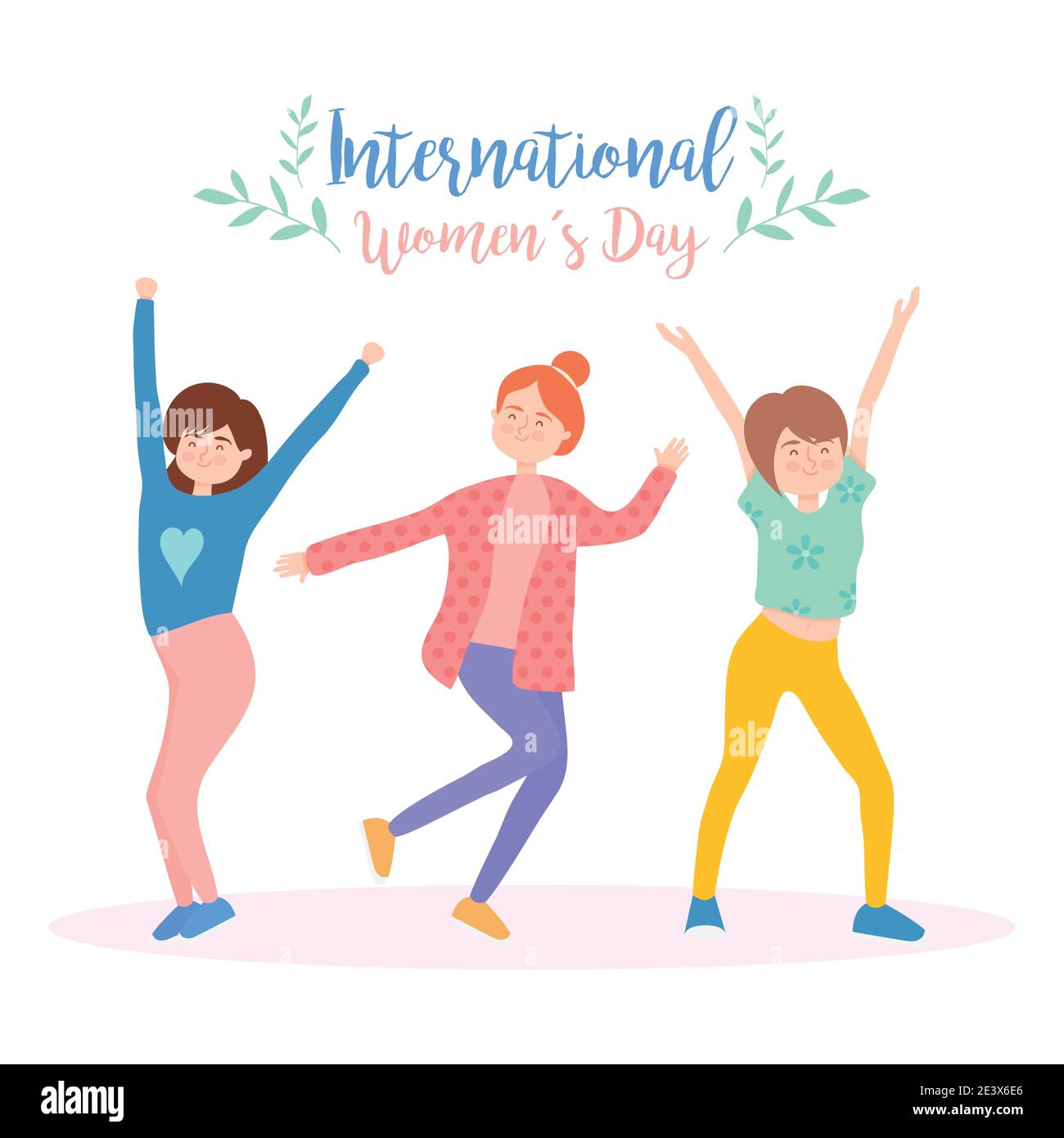 international womens day design with cute and happy women dancing ...