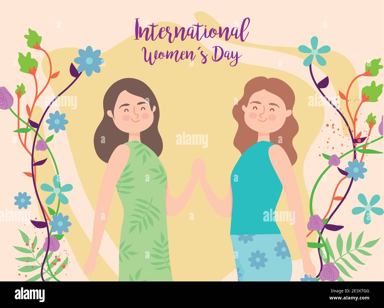 International womens day girls cartoons with flowers design of Woman