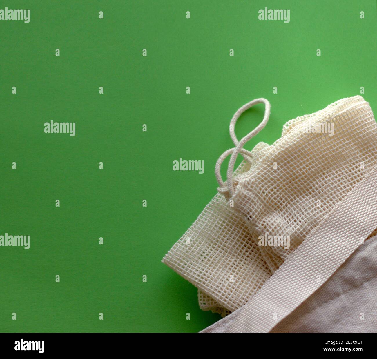 zero waste food shopping. eco natural bags, eco friendly. flat lay or